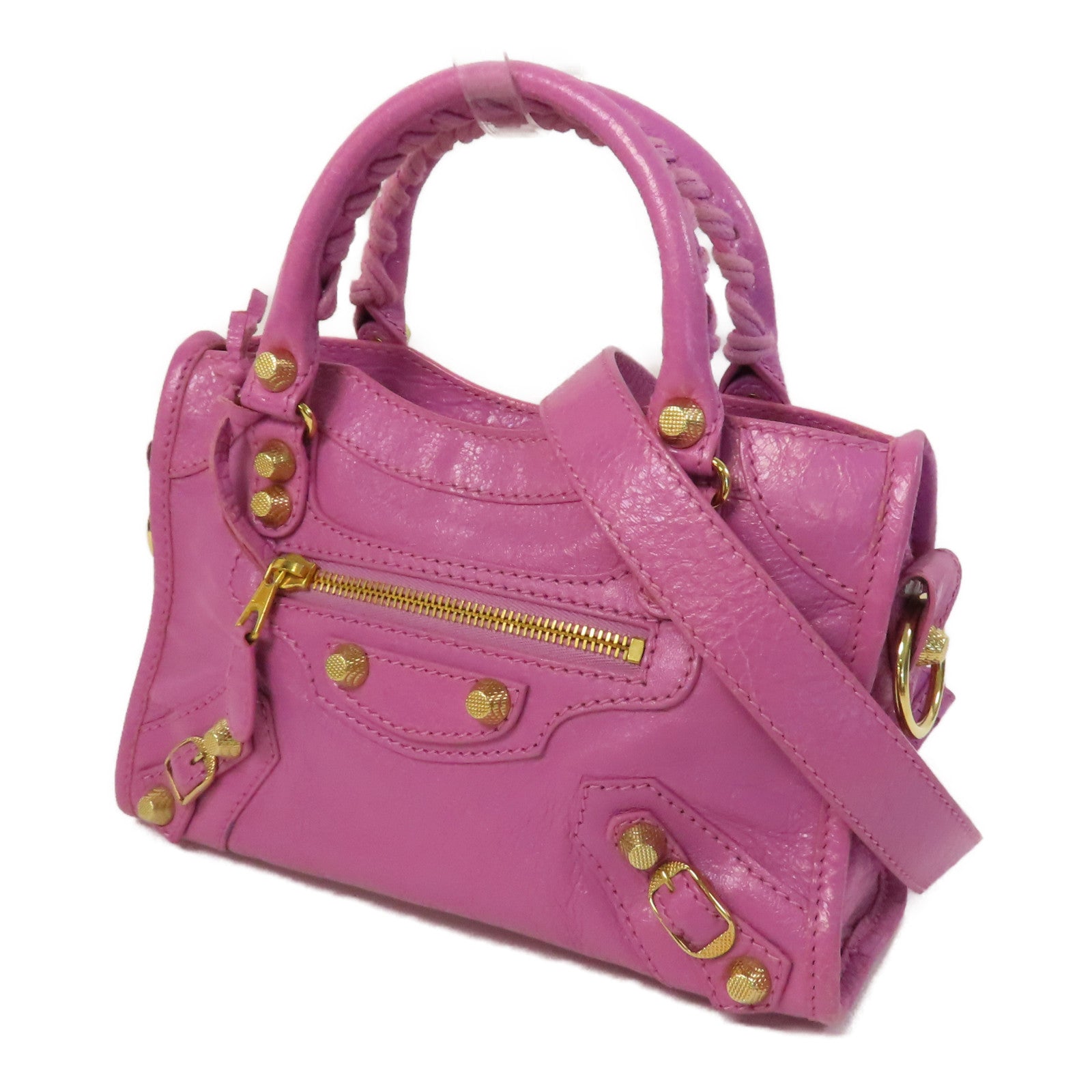 BALENCIAGA 菱格牛皮皮革Mini City金扣手挽肩背兩用袋紫色
