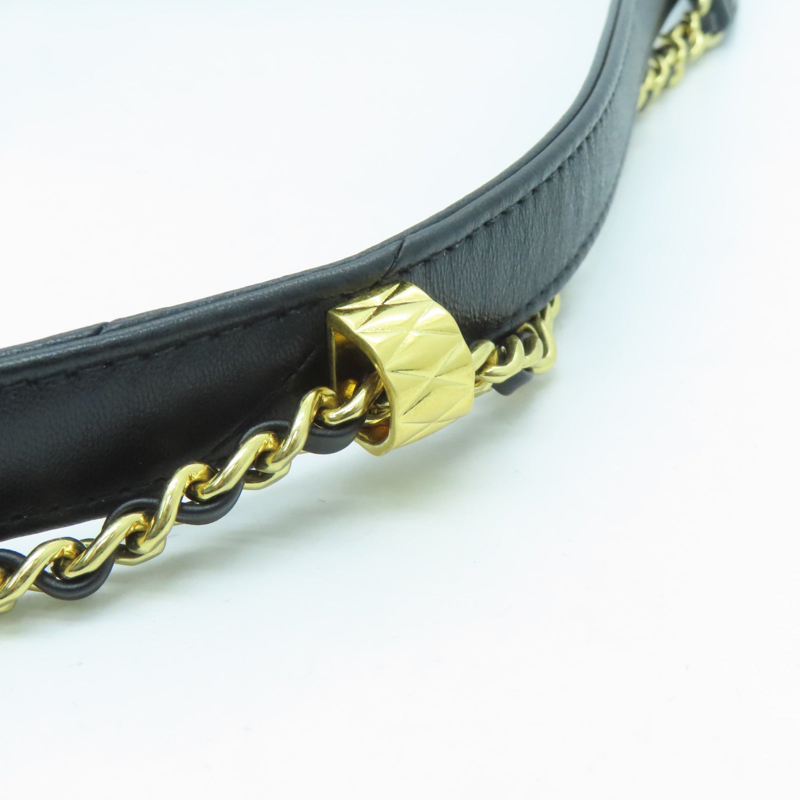 CHANEL 菱格羊皮皮革Chain Shoulder Bag金扣链带肩背袋黑色