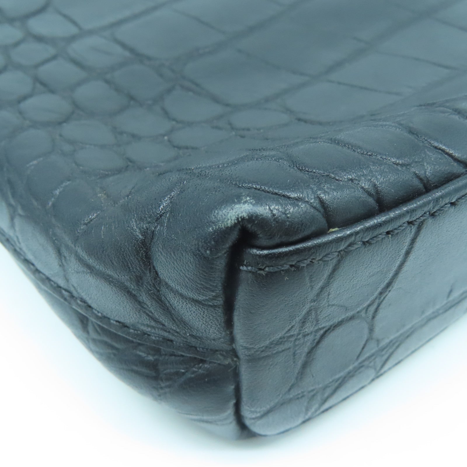 MCM 牛皮皮革Shoulder Bag銀扣肩背袋黑色