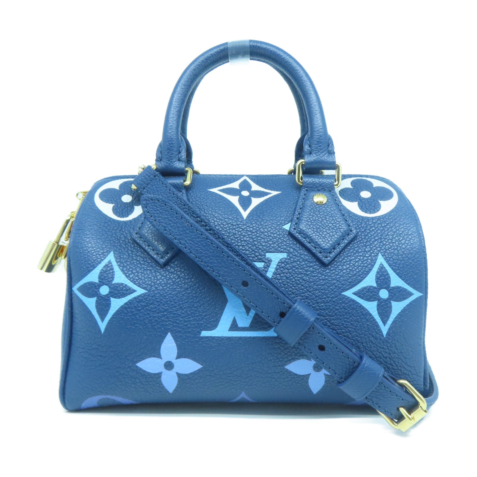 LOUIS VUITTON Monogram Empreinte Speedy Bandouliere 20金扣手挽肩背兩用袋藍色