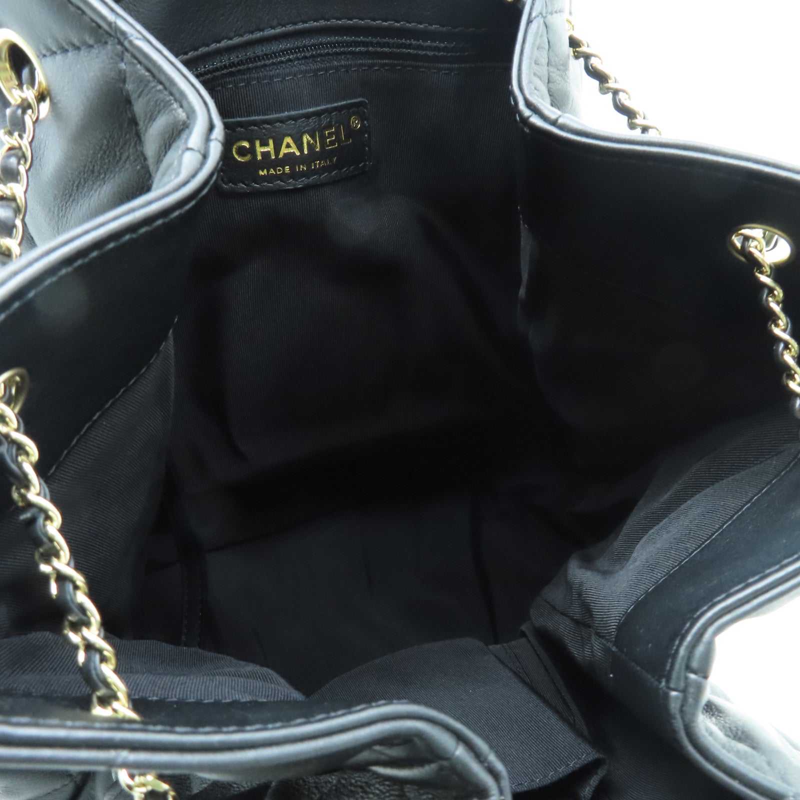 CHANEL 菱格牛皮皮革Chain Shoulder Bag金扣鏈帶肩背袋黑色