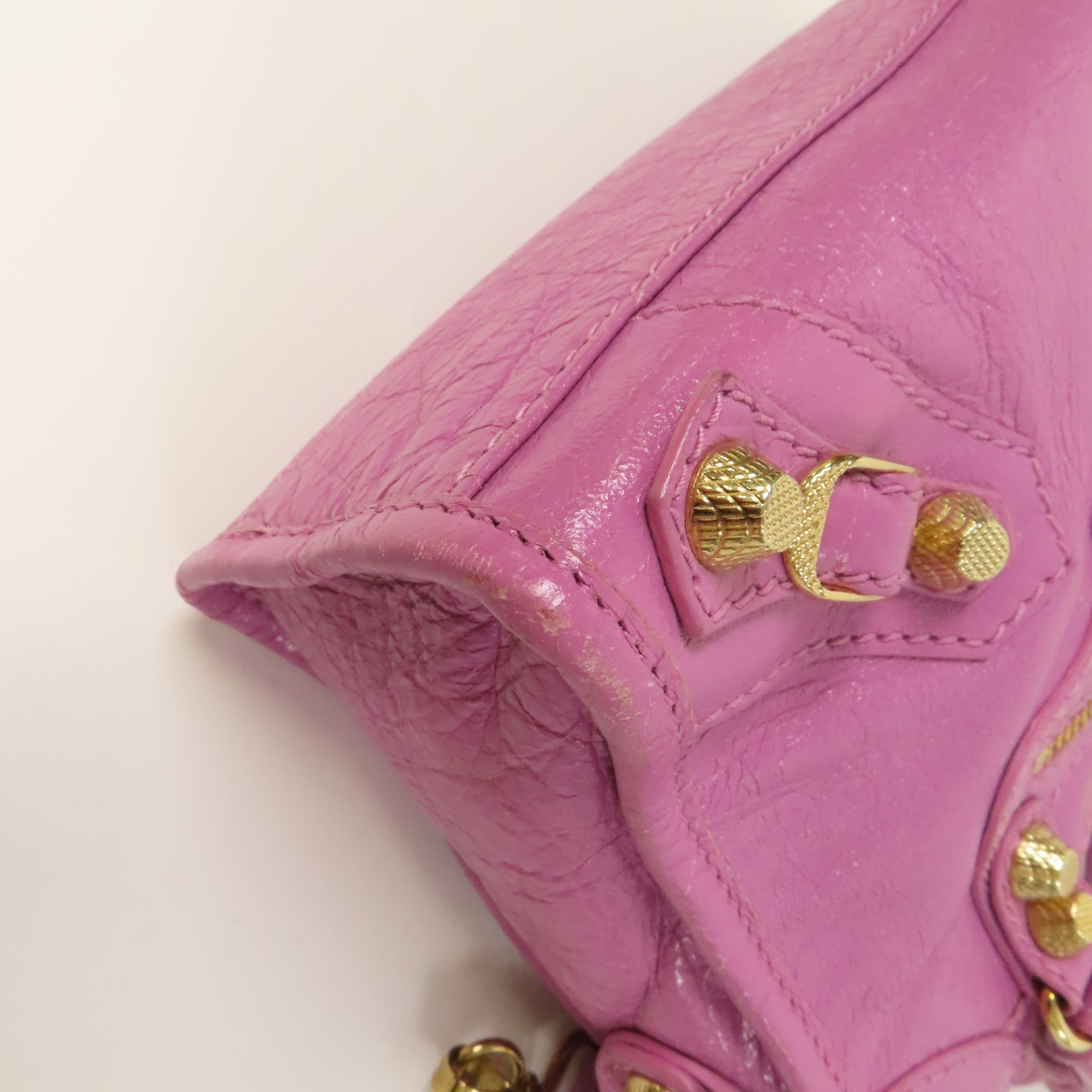 BALENCIAGA 菱格牛皮皮革Mini City金扣手挽肩背兩用袋紫色