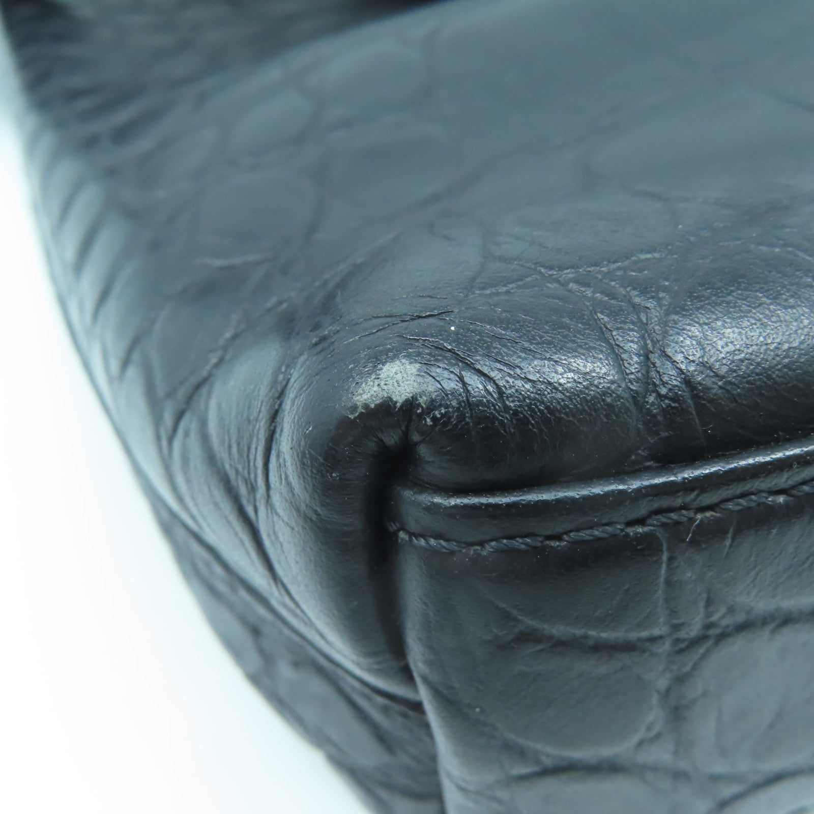 MCM 牛皮皮革Shoulder Bag銀扣肩背袋黑色