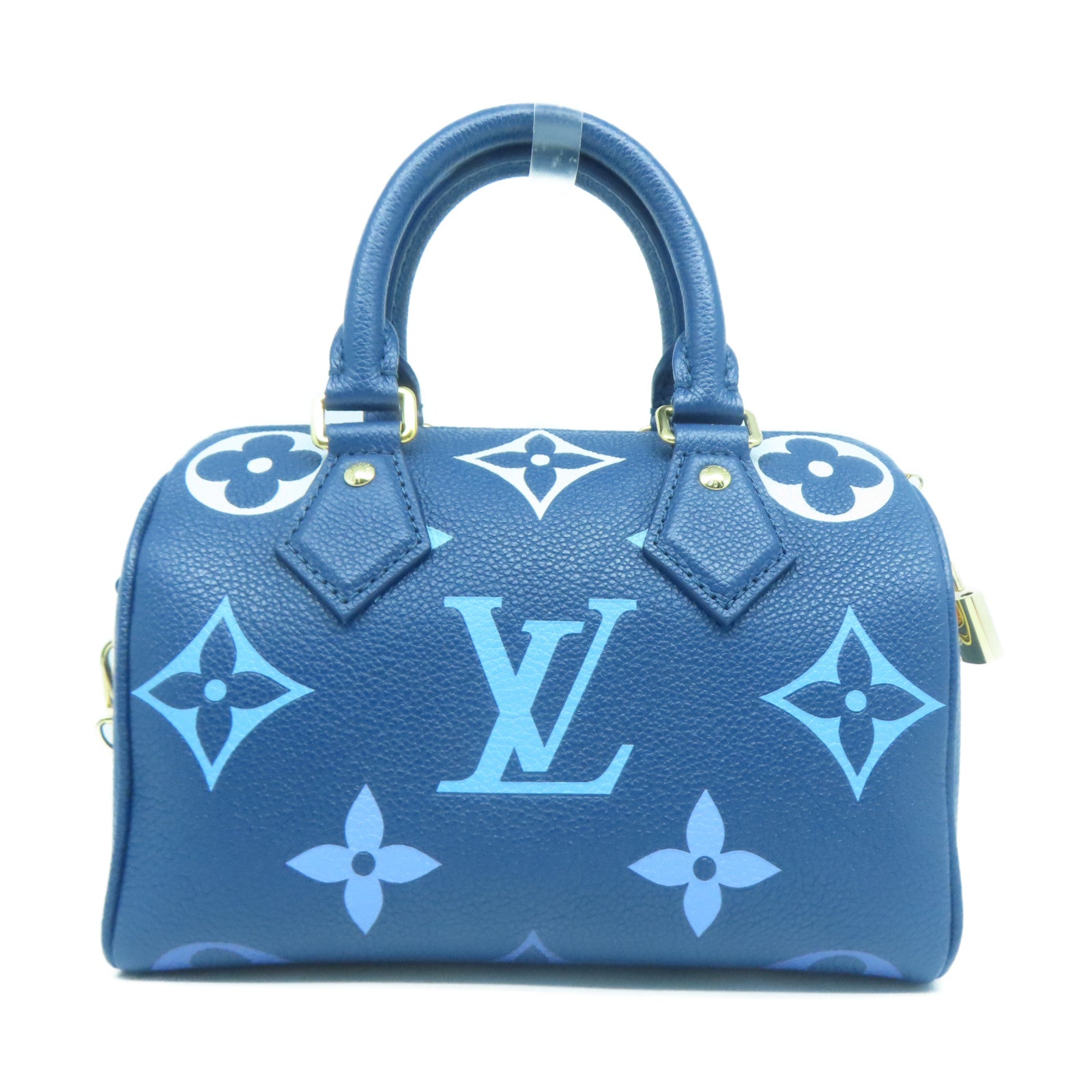LOUIS VUITTON Monogram Empreinte Speedy Bandouliere 20金扣手挽肩背兩用袋藍色