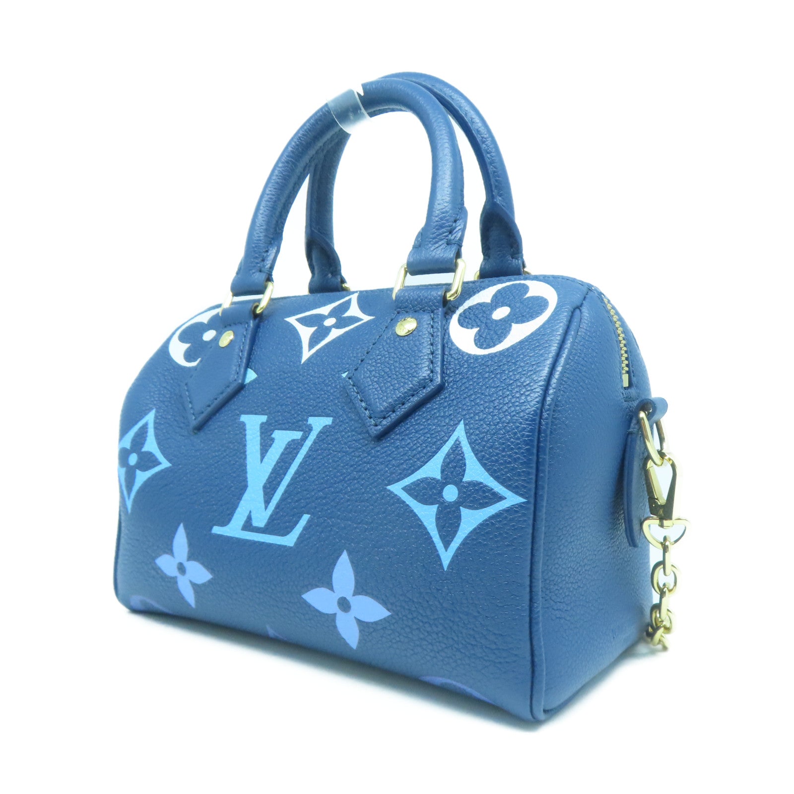 LOUIS VUITTON Monogram Empreinte Speedy Bandouliere 20金扣手挽肩背兩用袋藍色