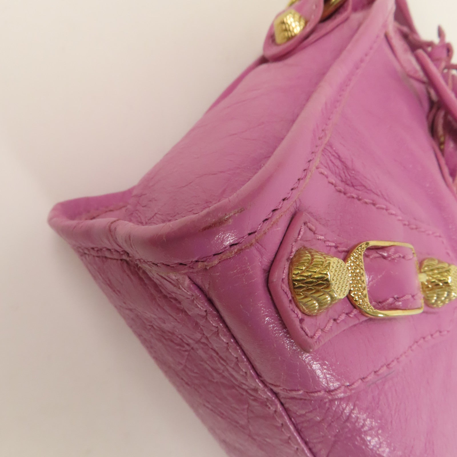 BALENCIAGA 菱格牛皮皮革Mini City金扣手挽肩背兩用袋紫色