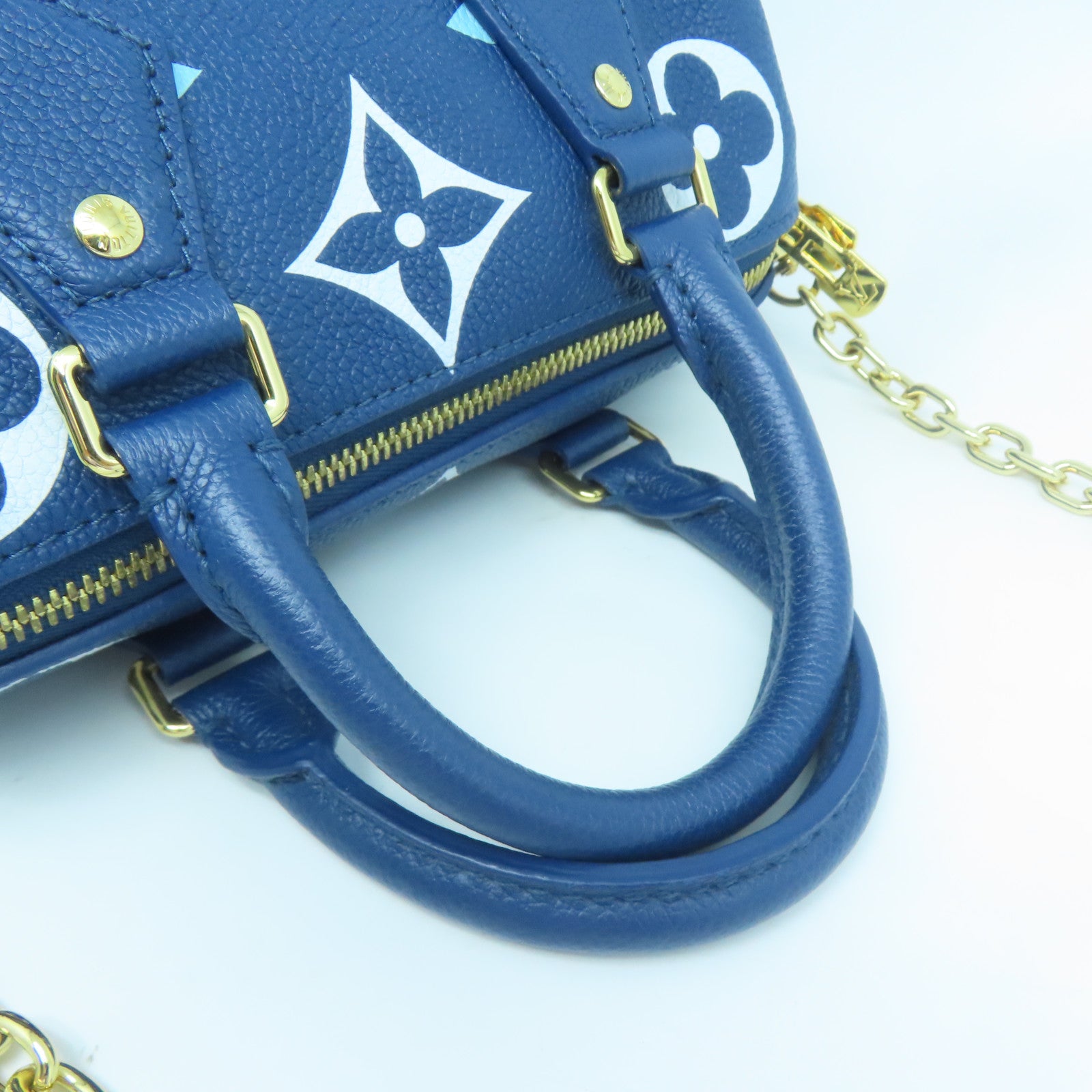 LOUIS VUITTON Monogram Empreinte Speedy Bandouliere 20金扣手挽肩背兩用袋藍色
