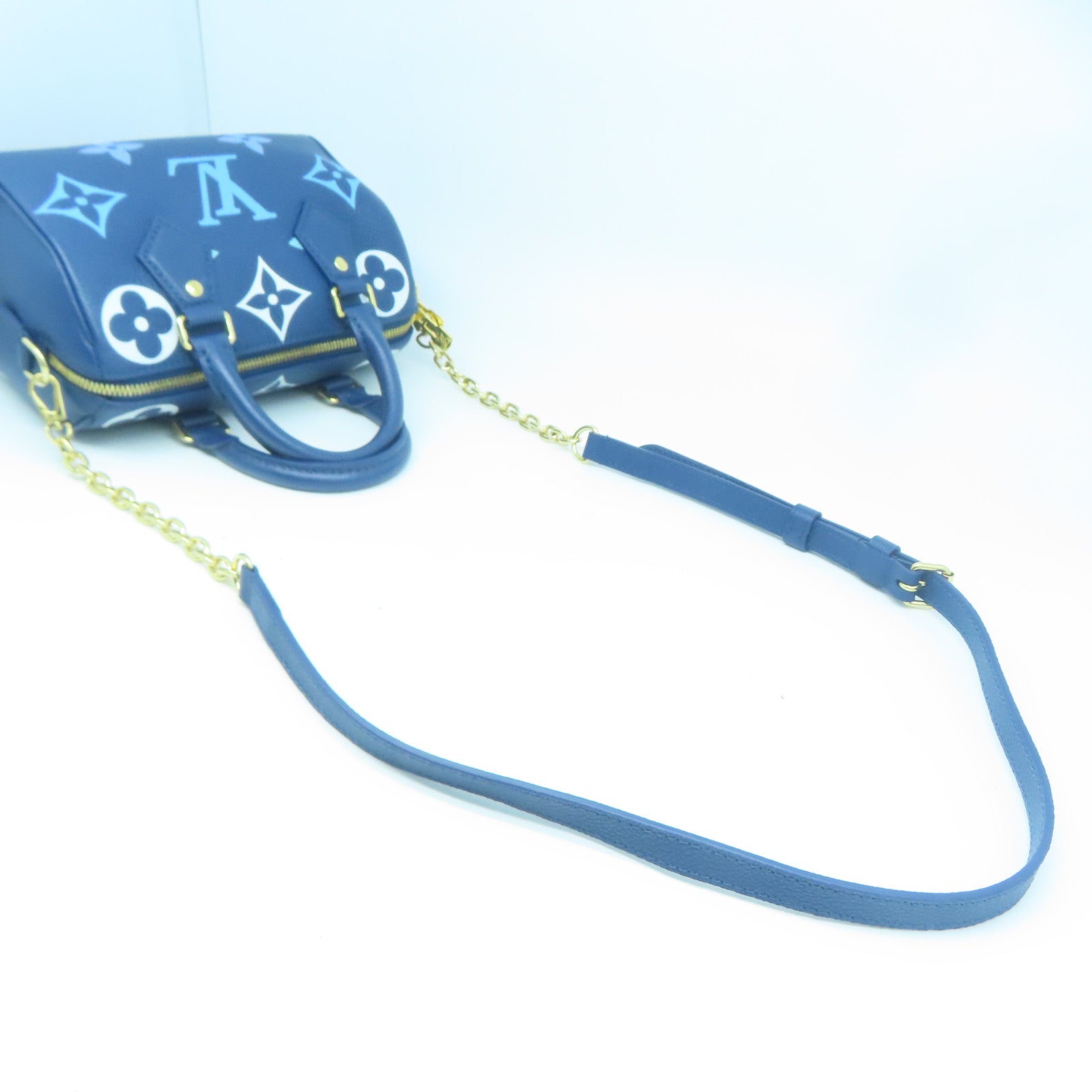 LOUIS VUITTON Monogram Empreinte Speedy Bandouliere 20金扣手挽肩背兩用袋藍色
