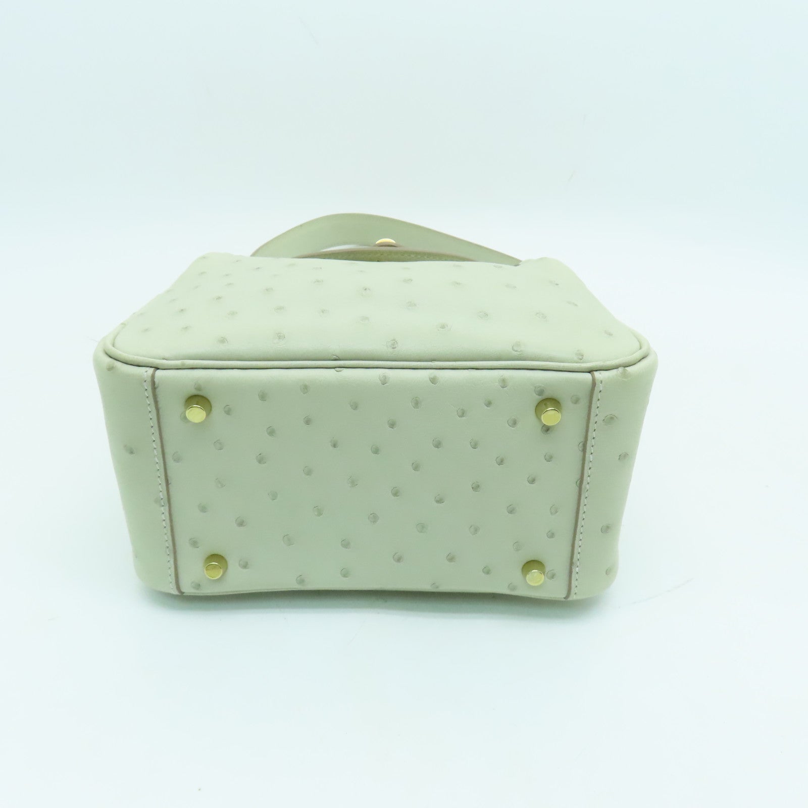 HERMES 鴕鳥皮革Mini Lindy金扣肩背袋淺灰色