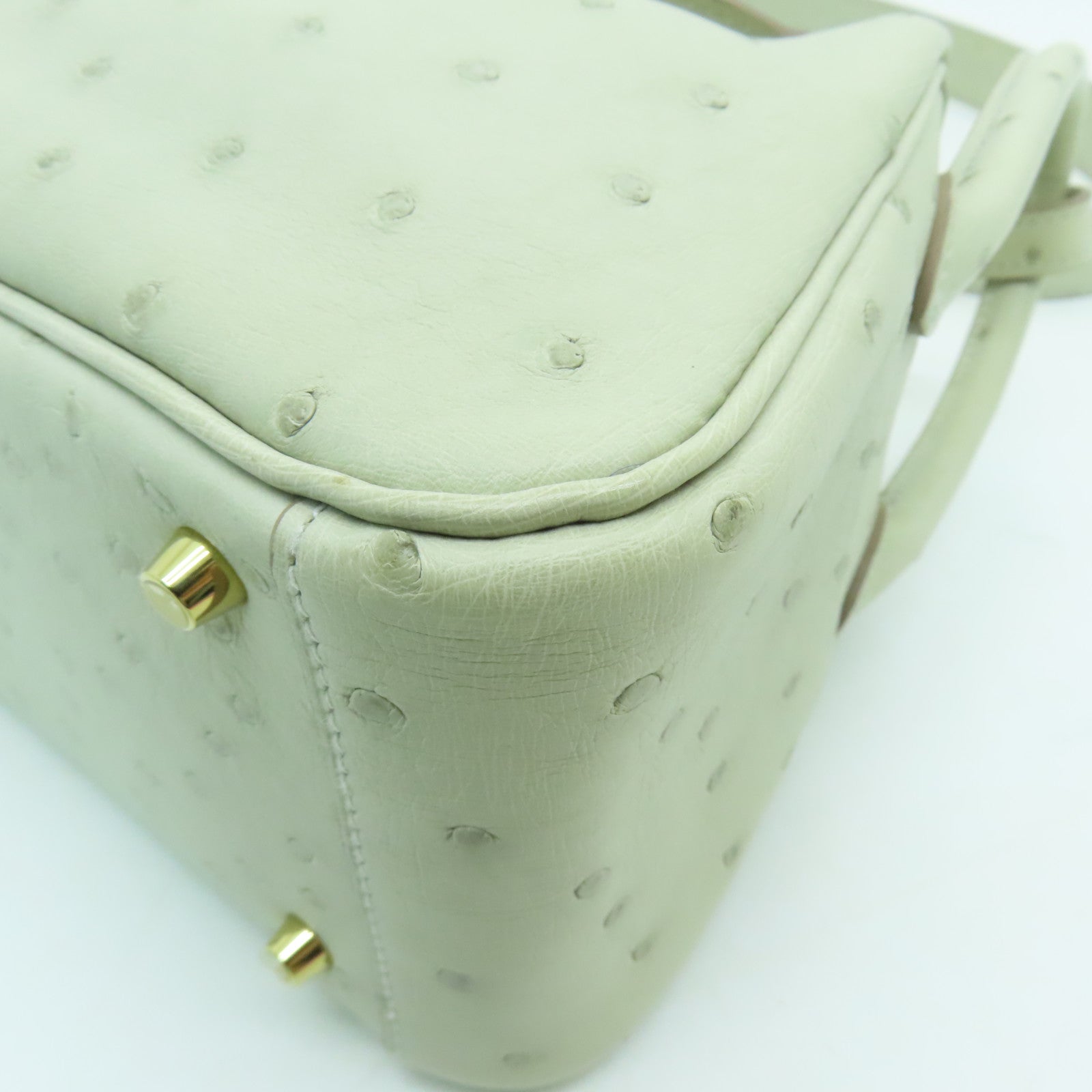 HERMES 鴕鳥皮革Mini Lindy金扣肩背袋淺灰色