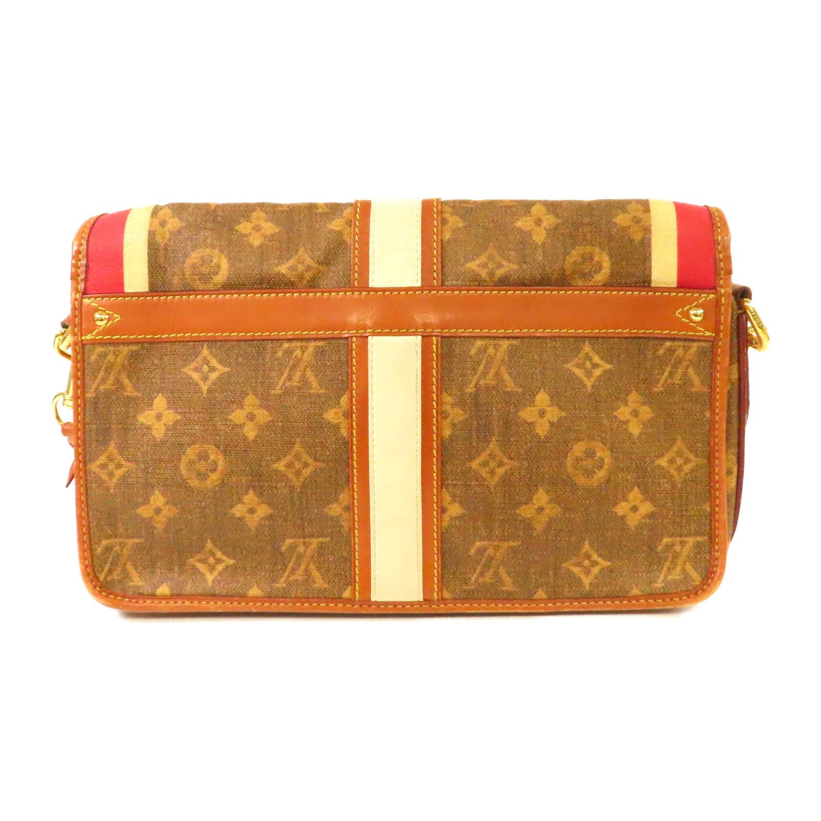 LOUIS VUITTON Monogram Tissue Rayures金扣肩背袋啡色/紅色/白色