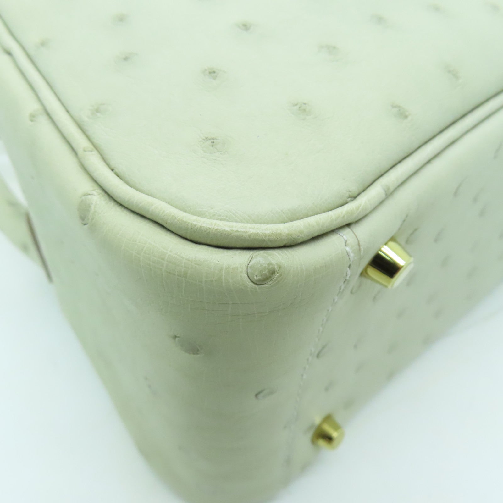 HERMES 鴕鳥皮革Mini Lindy金扣肩背袋淺灰色