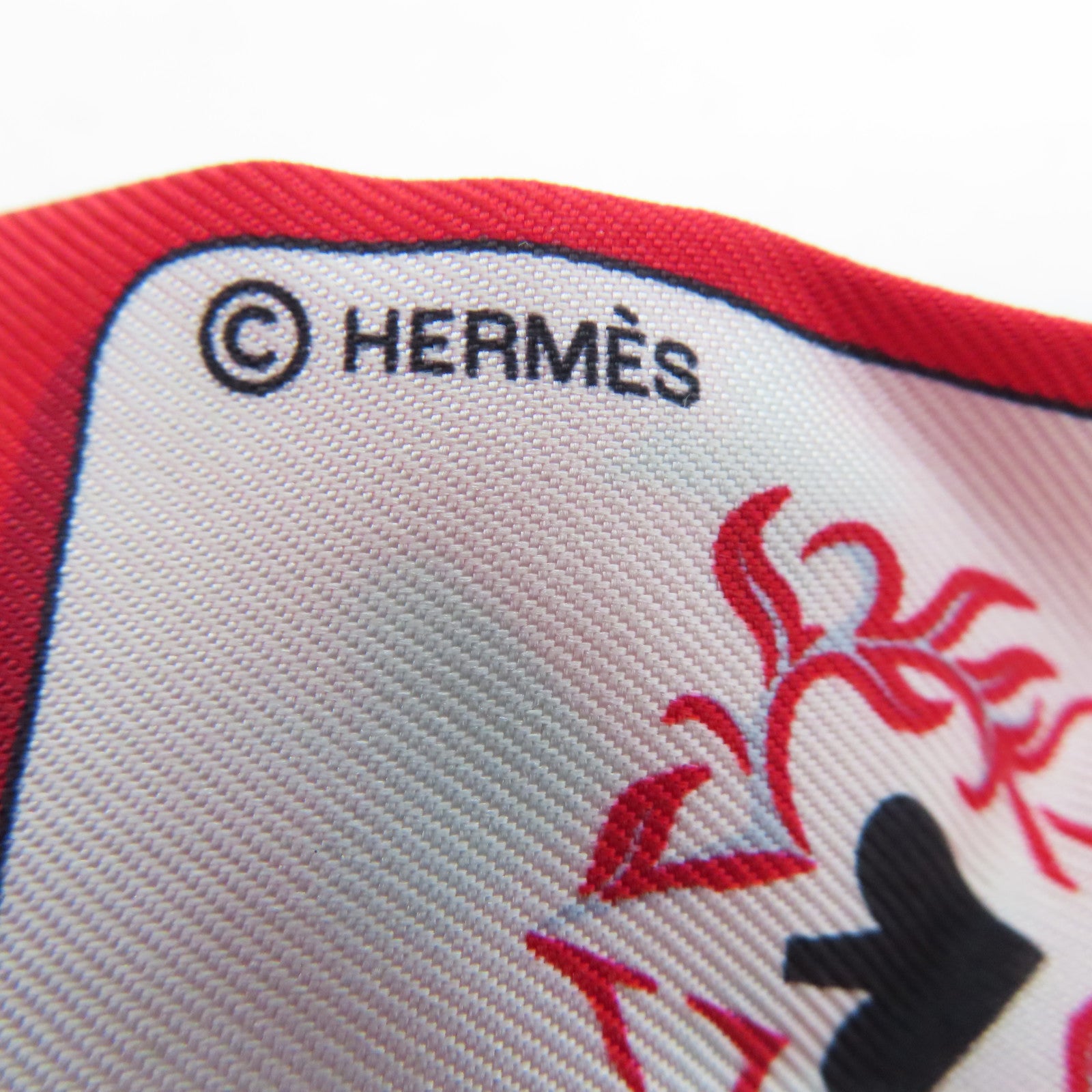 HERMES 丝质Twilly Scarf丝巾红色/白色