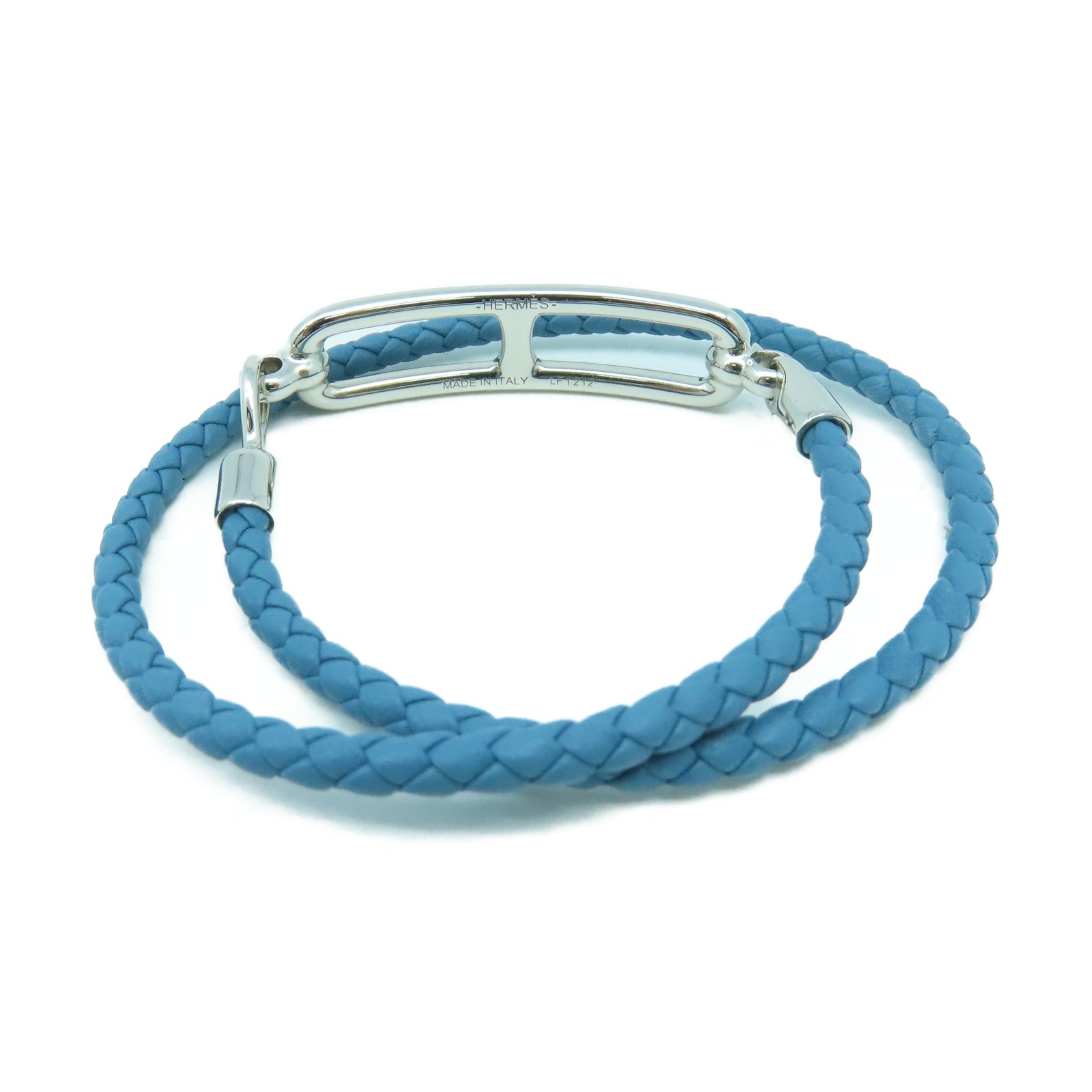 HERMES Swift皮革Roulis Double Tour Bracelet銀扣手鏈藍色