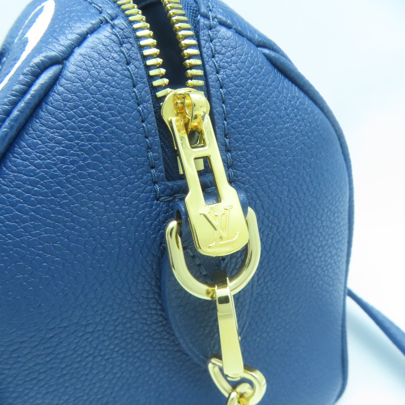 LOUIS VUITTON Monogram Empreinte Speedy Bandouliere 20金扣手挽肩背兩用袋藍色