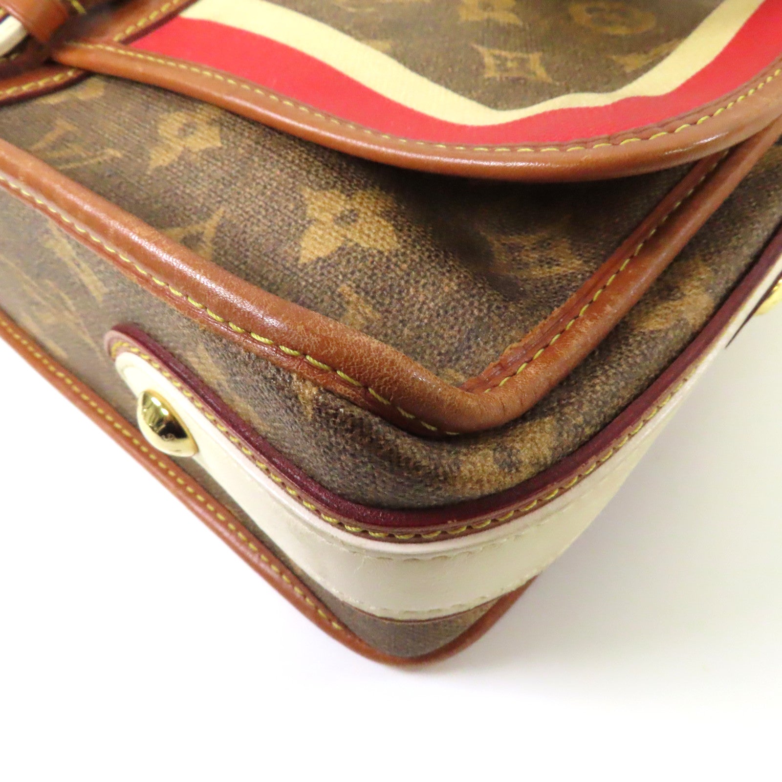 LOUIS VUITTON Monogram Tissue Rayures金扣肩背袋啡色/紅色/白色