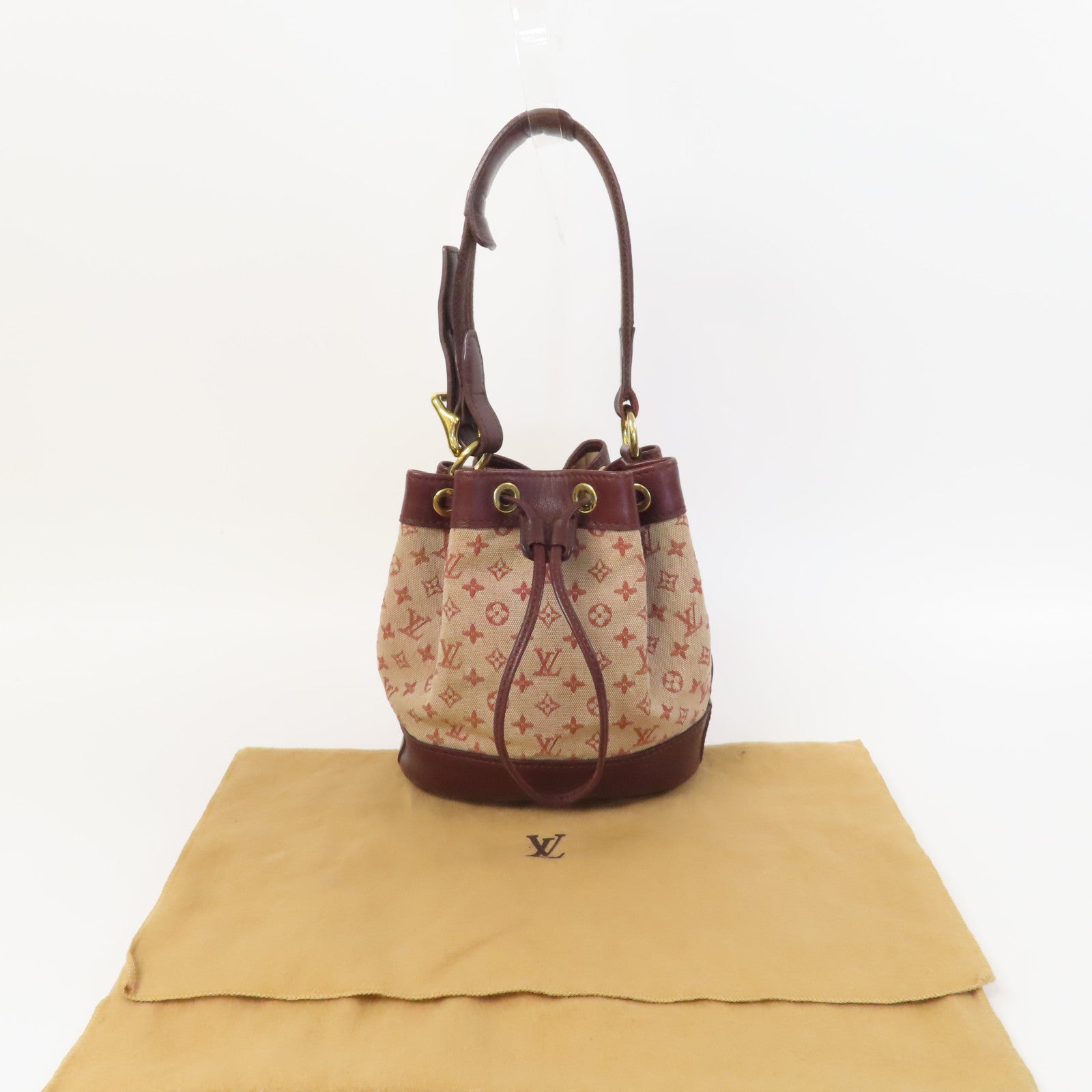 LOUIS VUITTON Monogram Mini Lin金扣Noelie肩背袋紅色
