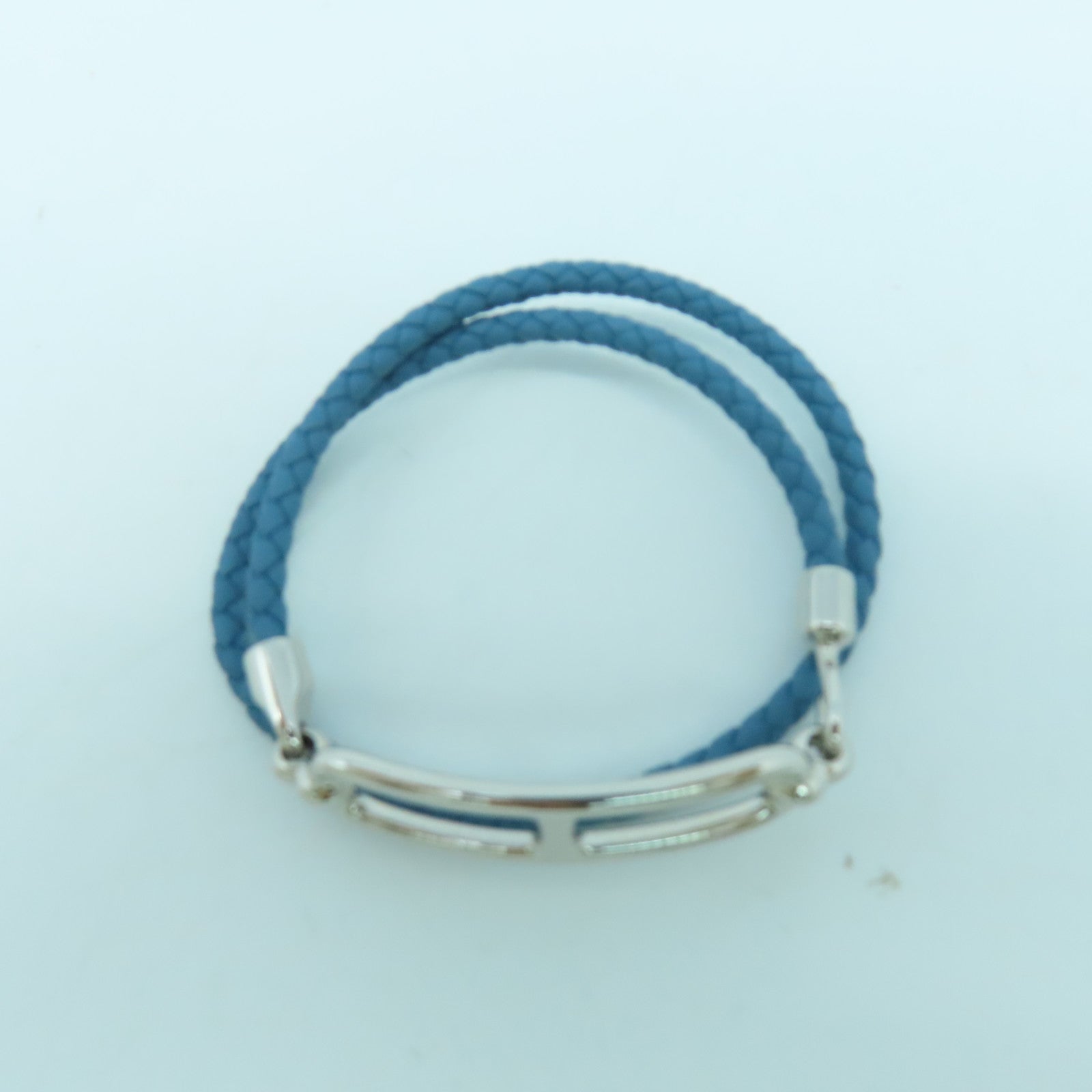 HERMES Swift皮革Roulis Double Tour Bracelet銀扣手鏈藍色