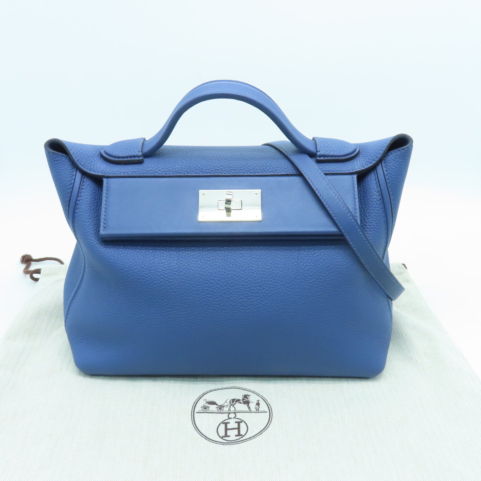 HERMES Togo皮革24/24 29cm银扣手挽肩背两用袋Blue Encre/蓝色