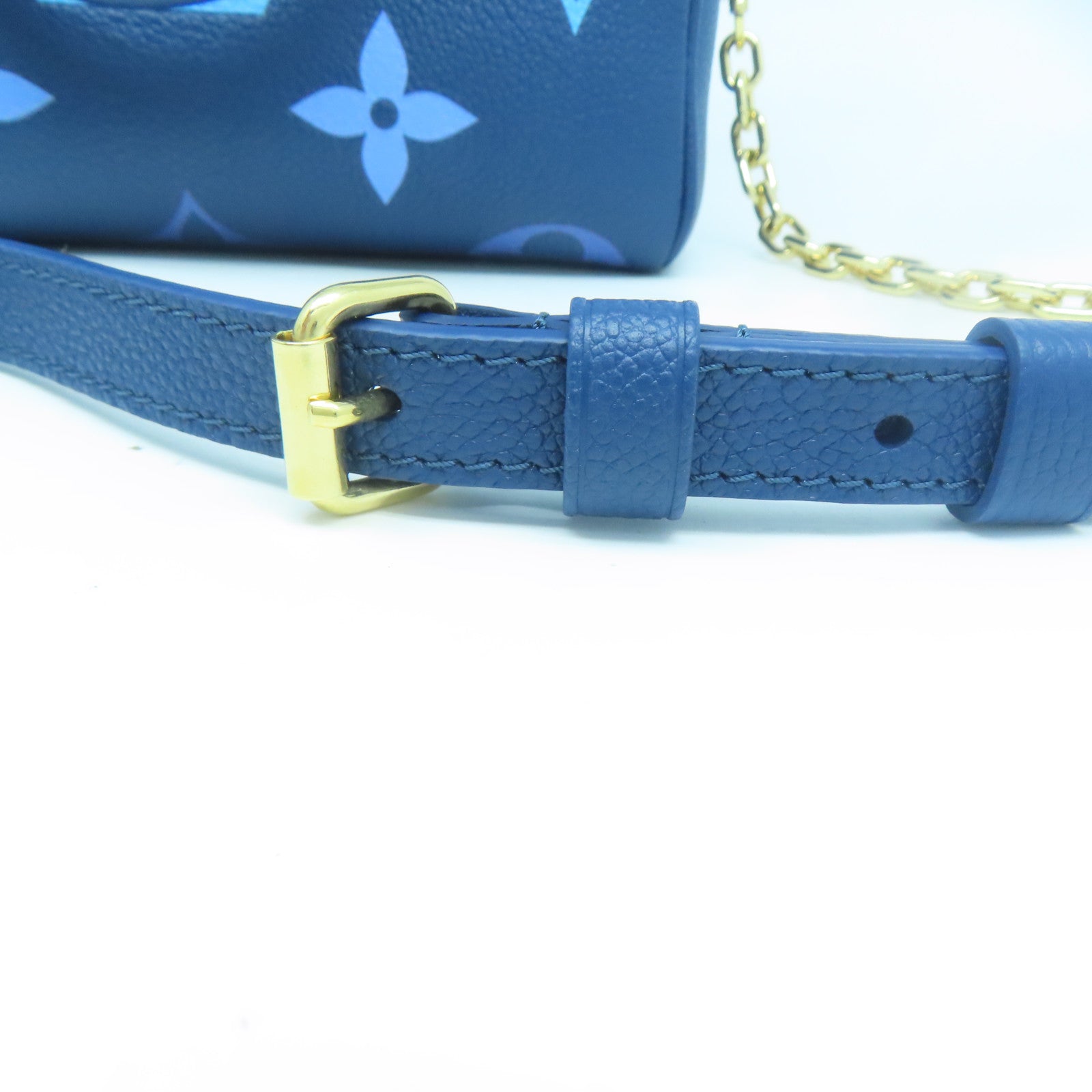 LOUIS VUITTON Monogram Empreinte Speedy Bandouliere 20金扣手挽肩背兩用袋藍色