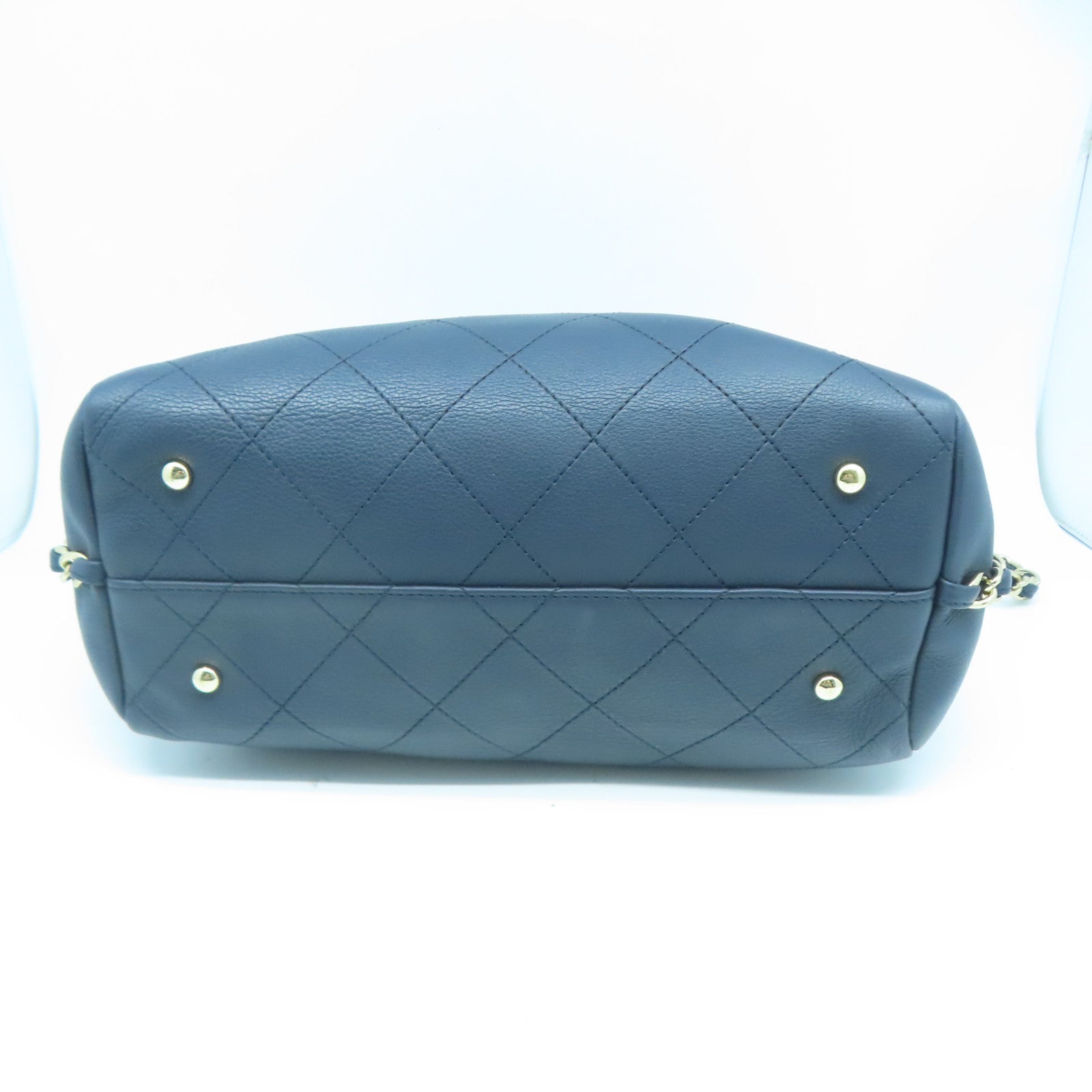 CHANEL 菱格牛皮皮革Tote Bag金扣鏈帶手挽肩背兩用袋藍色