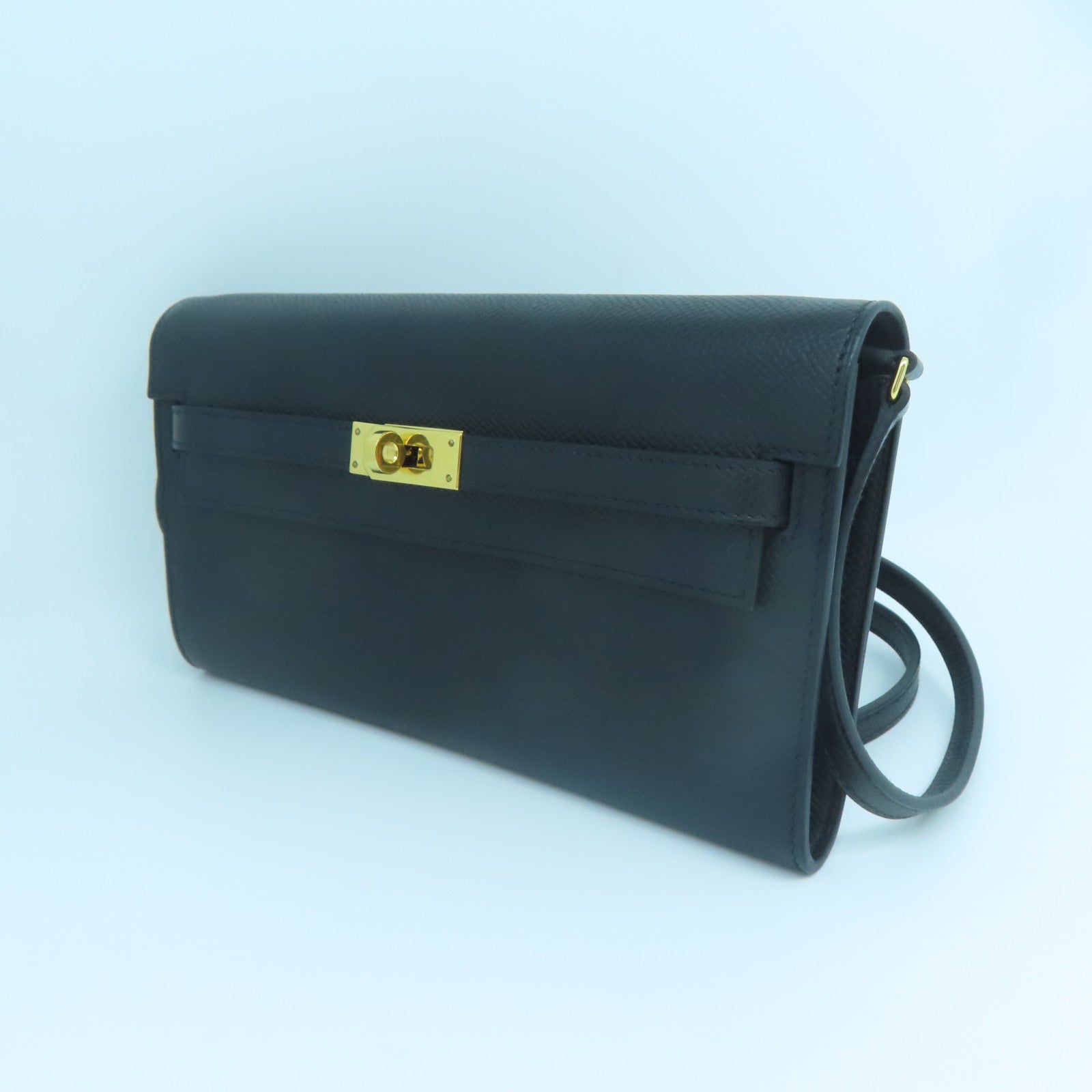 HERMES Epsom皮革Kelly To Go金扣肩背袋黑色