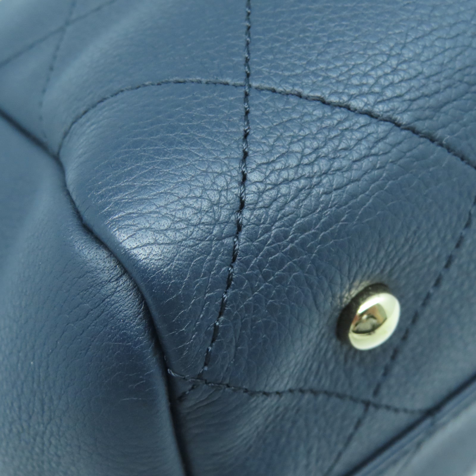 CHANEL 菱格牛皮皮革Tote Bag金扣鏈帶手挽肩背兩用袋藍色