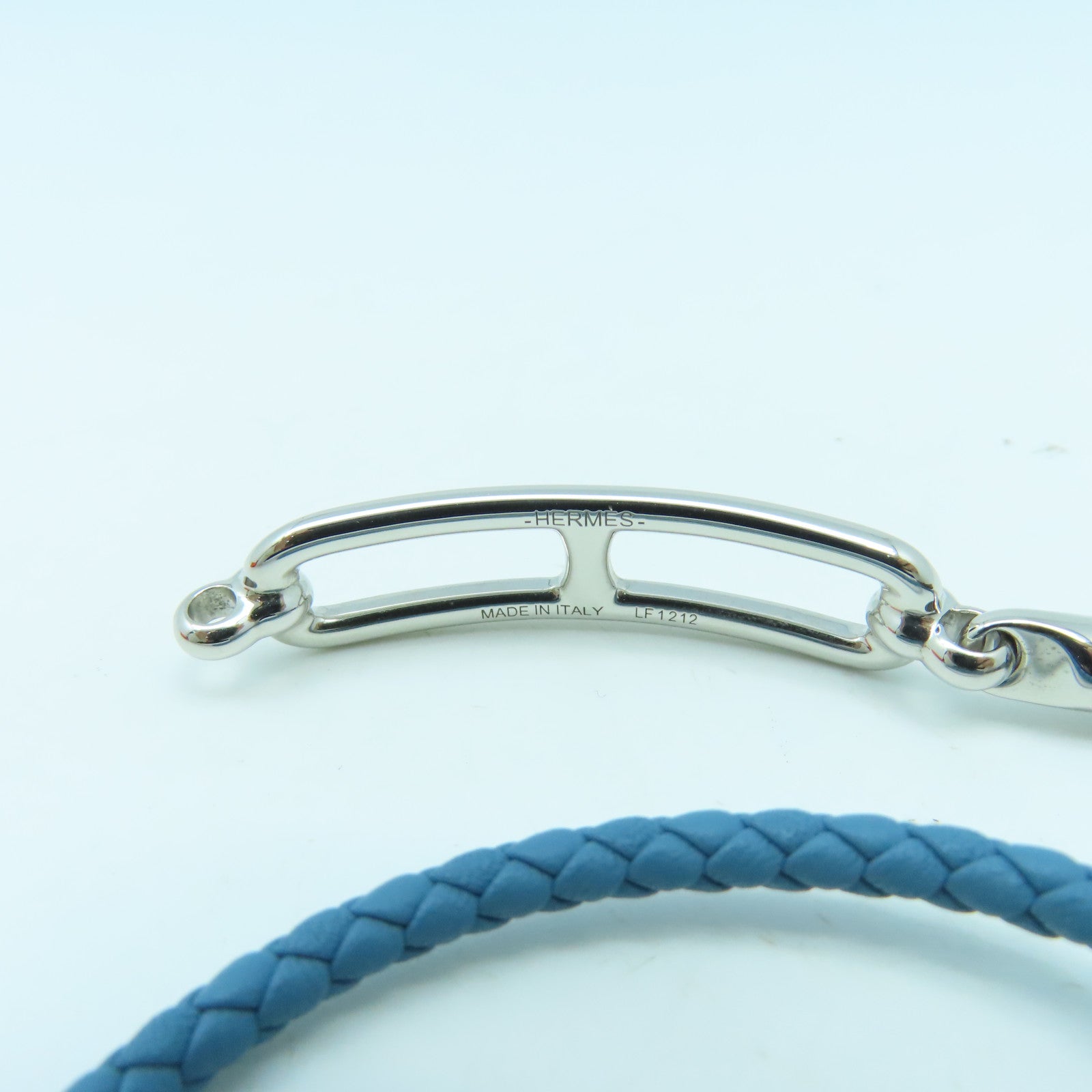HERMES Swift皮革Roulis Double Tour Bracelet銀扣手鏈藍色