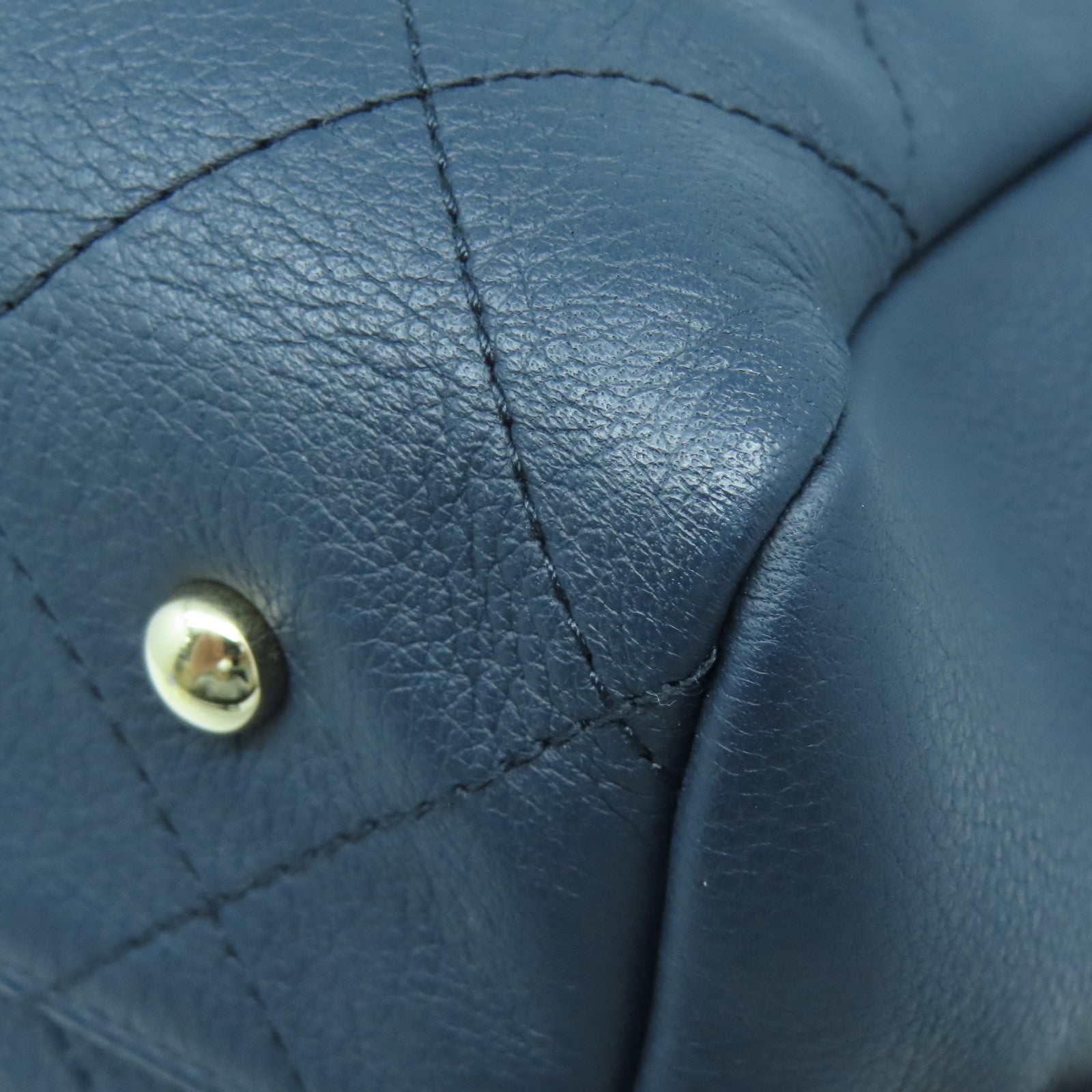 CHANEL 菱格牛皮皮革Tote Bag金扣鏈帶手挽肩背兩用袋藍色