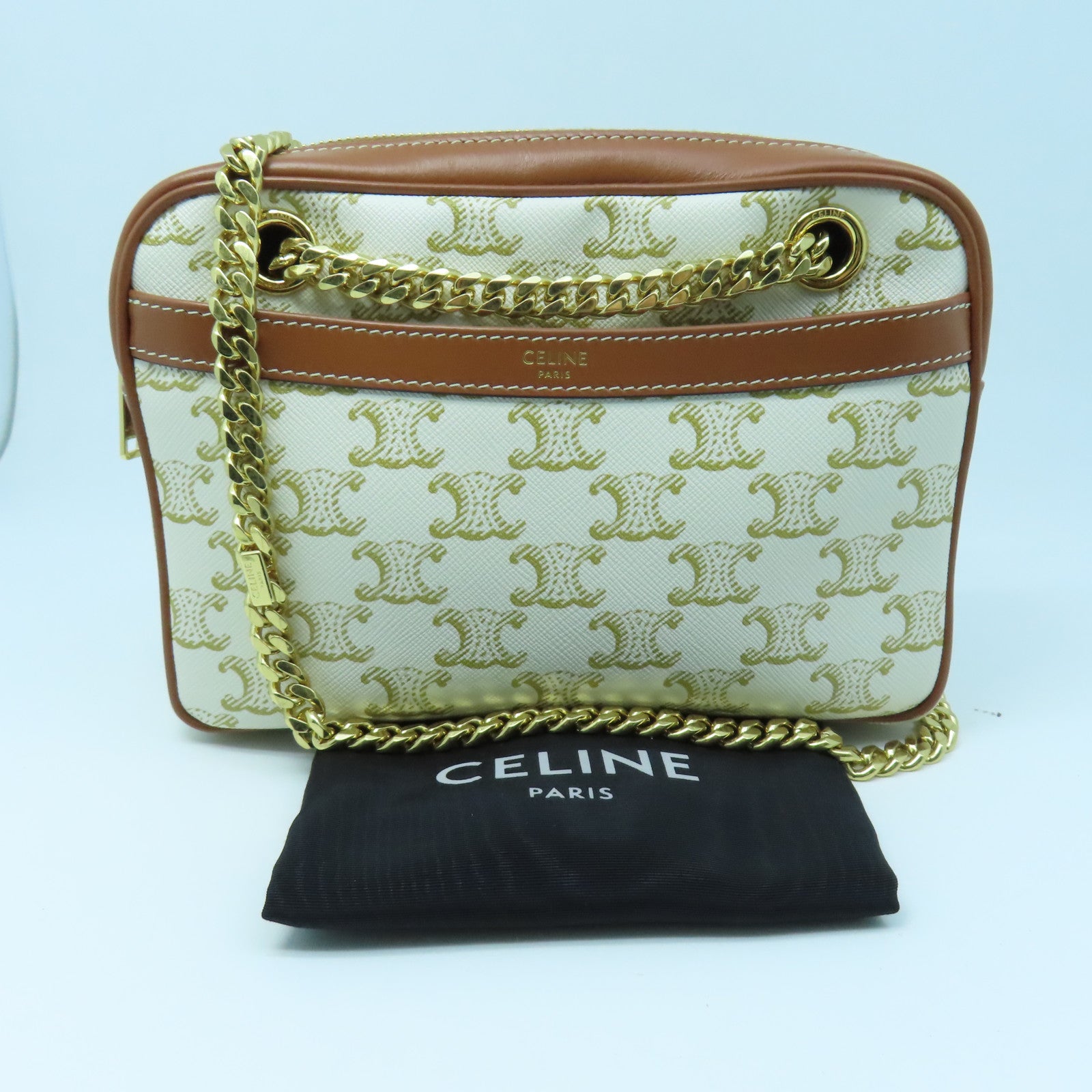 CELINE Coated Canvas Small Patapan Bag Gold Buckle Chain Strap
