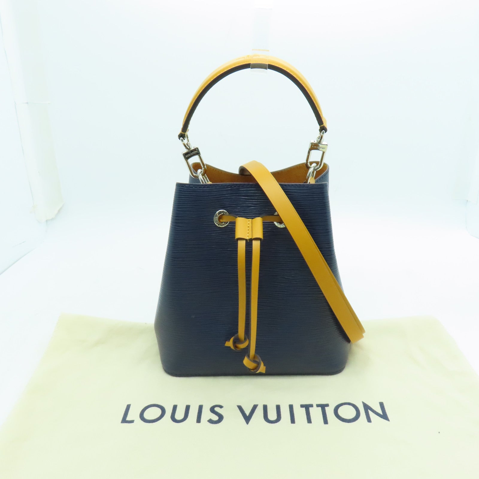 LOUIS VUITTON Epi Neo Noe BB銀扣手挽肩背兩用袋深藍色/橙色