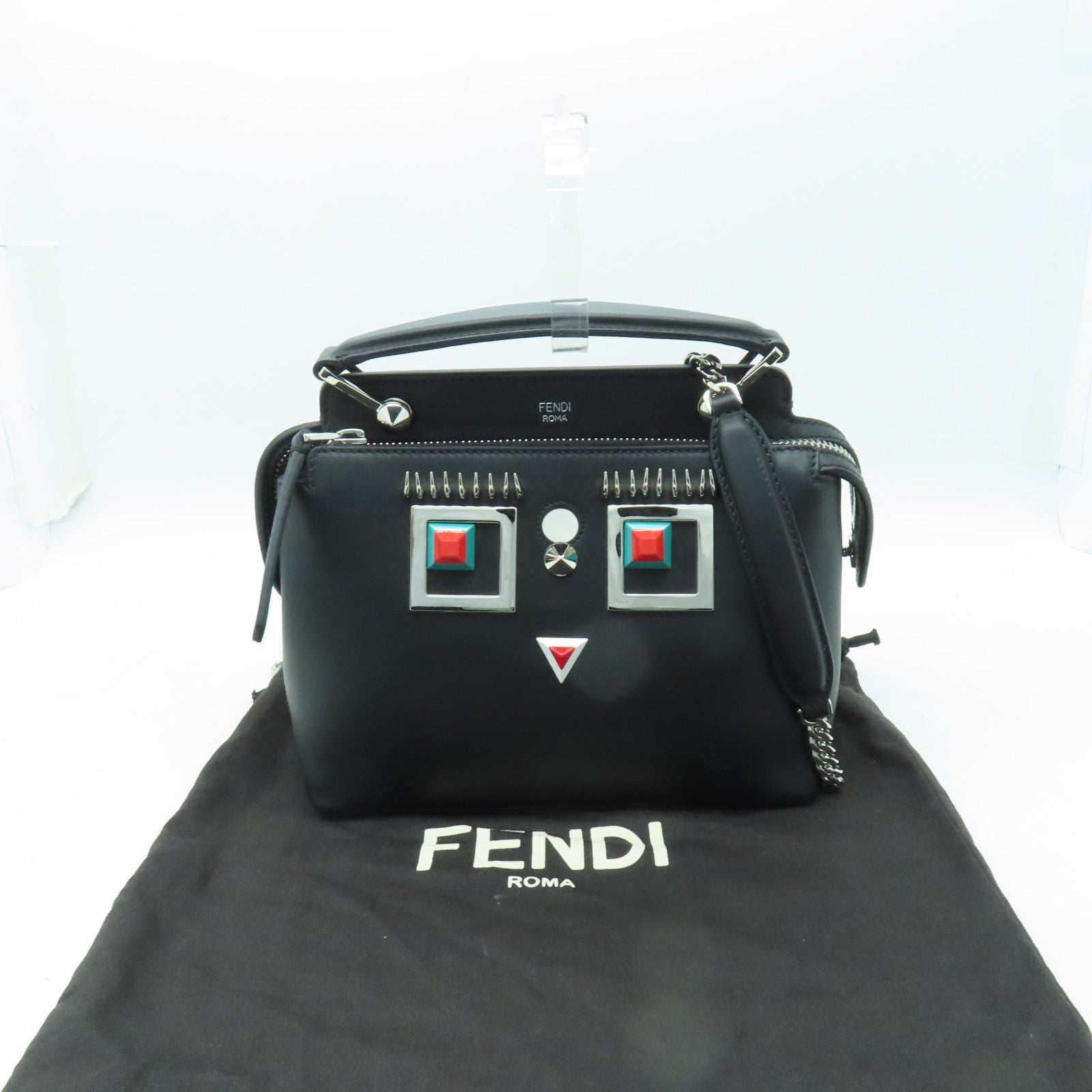 FENDI 牛皮皮革Dot Com銀扣手挽肩背兩用袋黒色