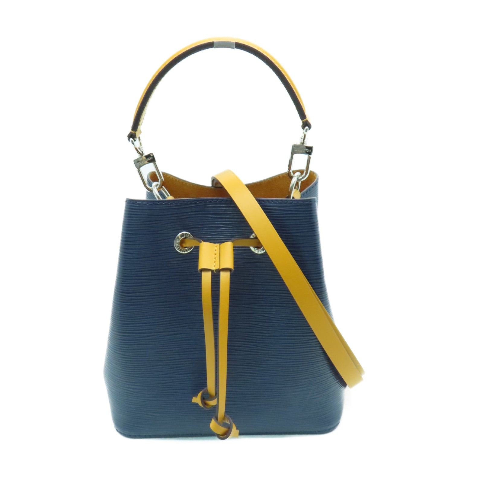 LOUIS VUITTON Epi Neo Noe BB銀扣手挽肩背兩用袋深藍色/橙色