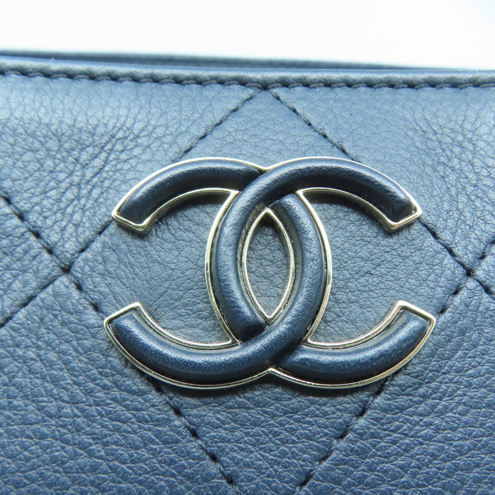 CHANEL 菱格牛皮皮革Tote Bag金扣鏈帶手挽肩背兩用袋藍色