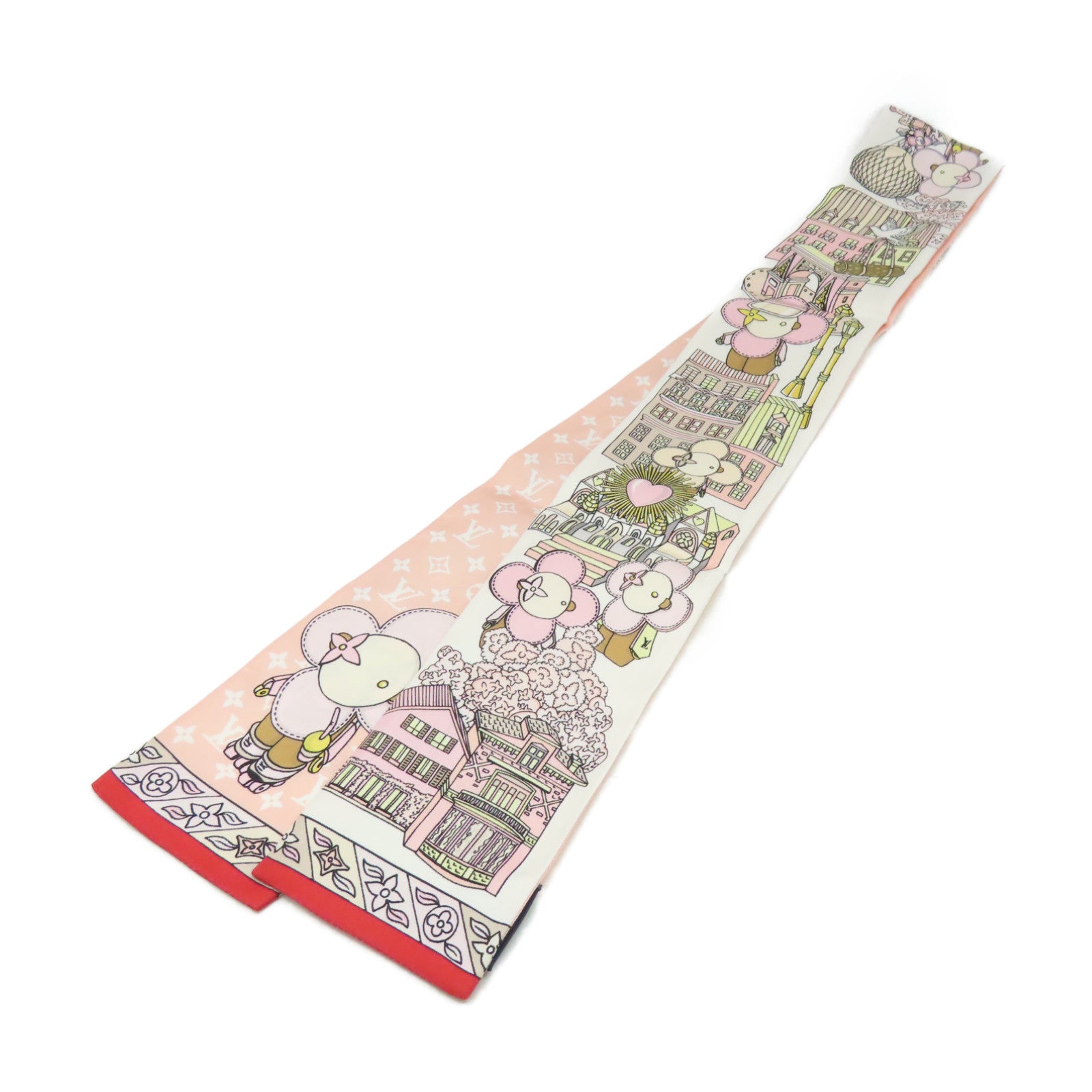 LOUIS VUITTON 絲質Hide and Seek Scarf絲巾粉紅色/米白色/彩色