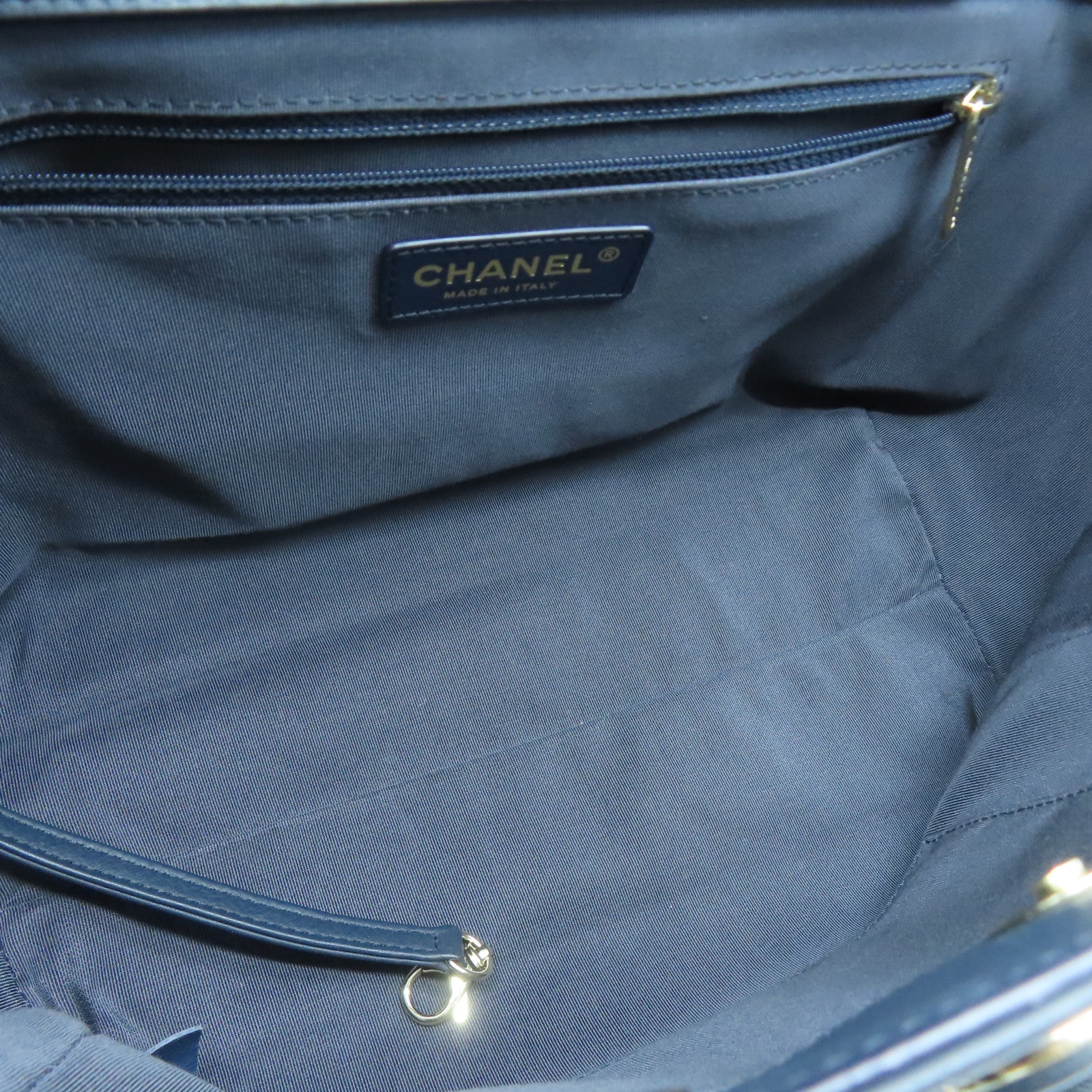 CHANEL 菱格牛皮皮革Tote Bag金扣鏈帶手挽肩背兩用袋藍色