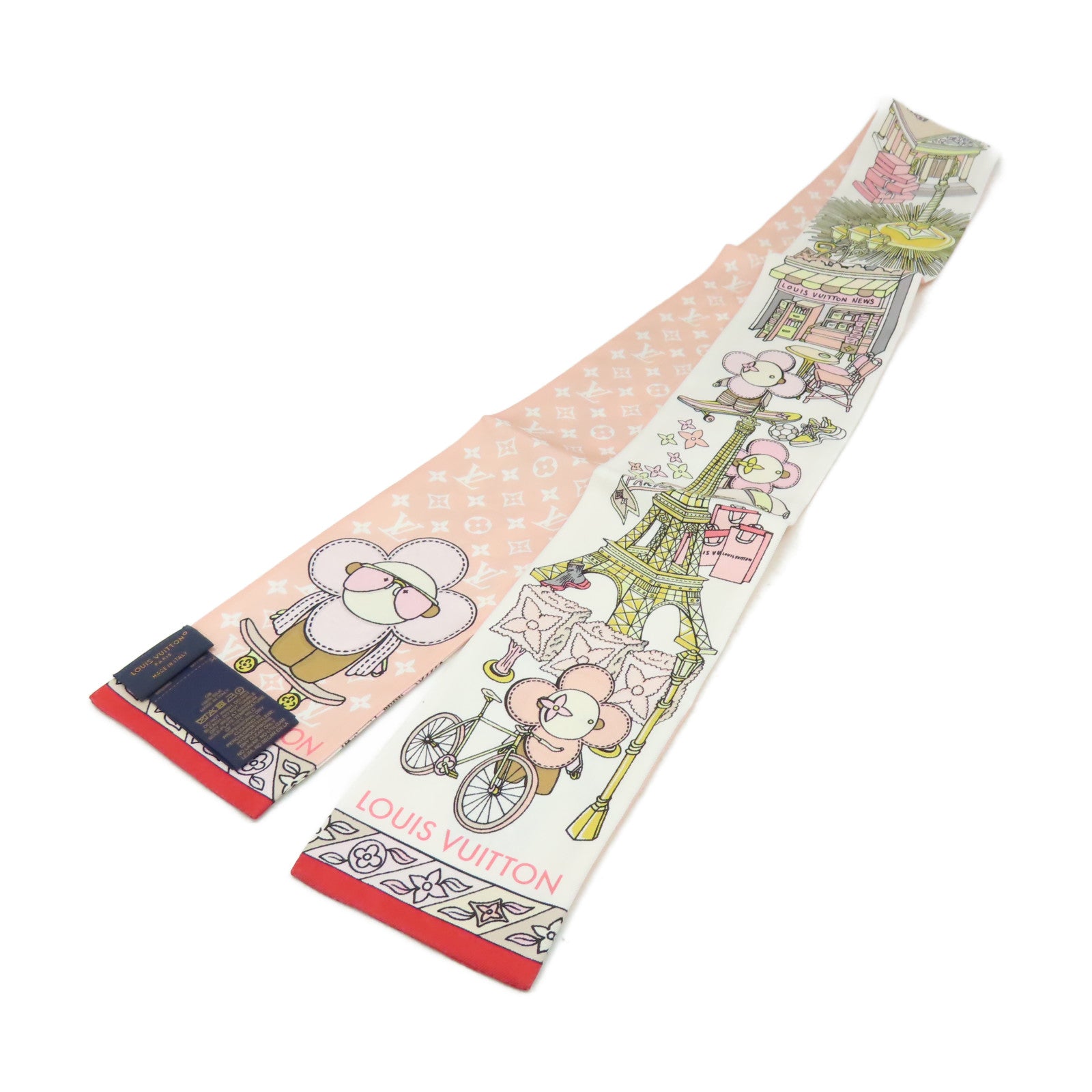 LOUIS VUITTON 絲質Hide and Seek Scarf絲巾粉紅色/米白色/彩色