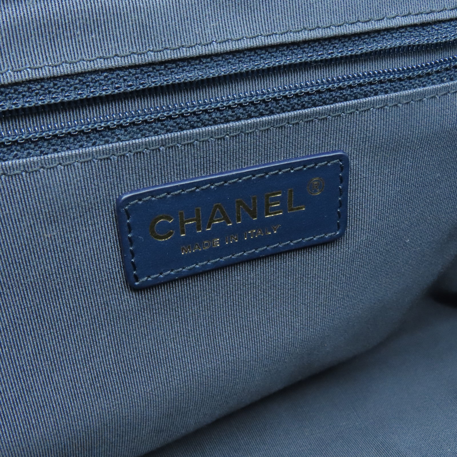 CHANEL 菱格牛皮皮革Tote Bag金扣鏈帶手挽肩背兩用袋藍色