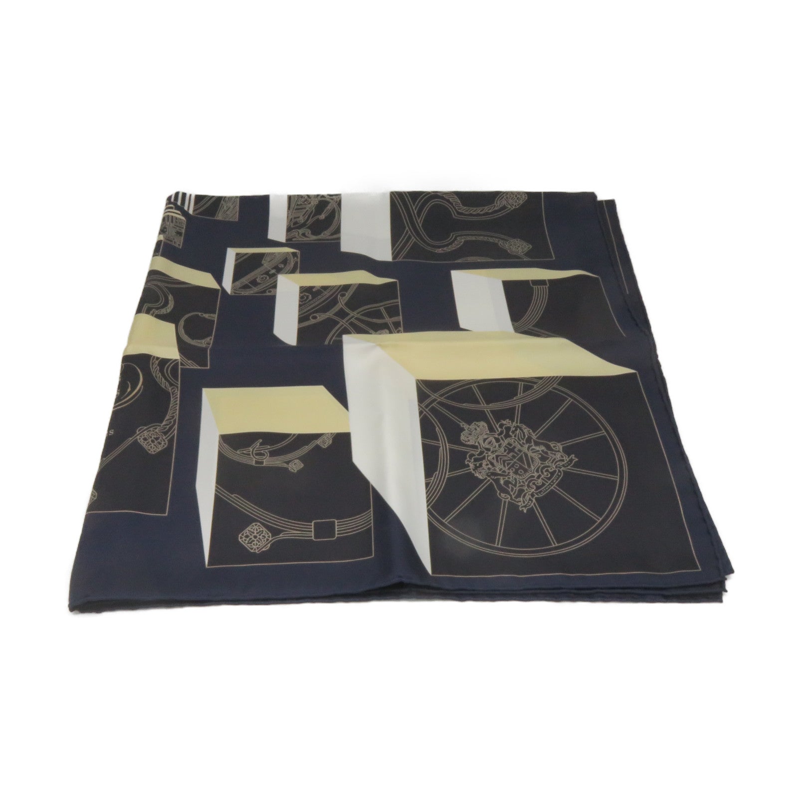 HERMES 丝质Scarf 90X90丝巾黑色/金色/宝蓝色/白色
