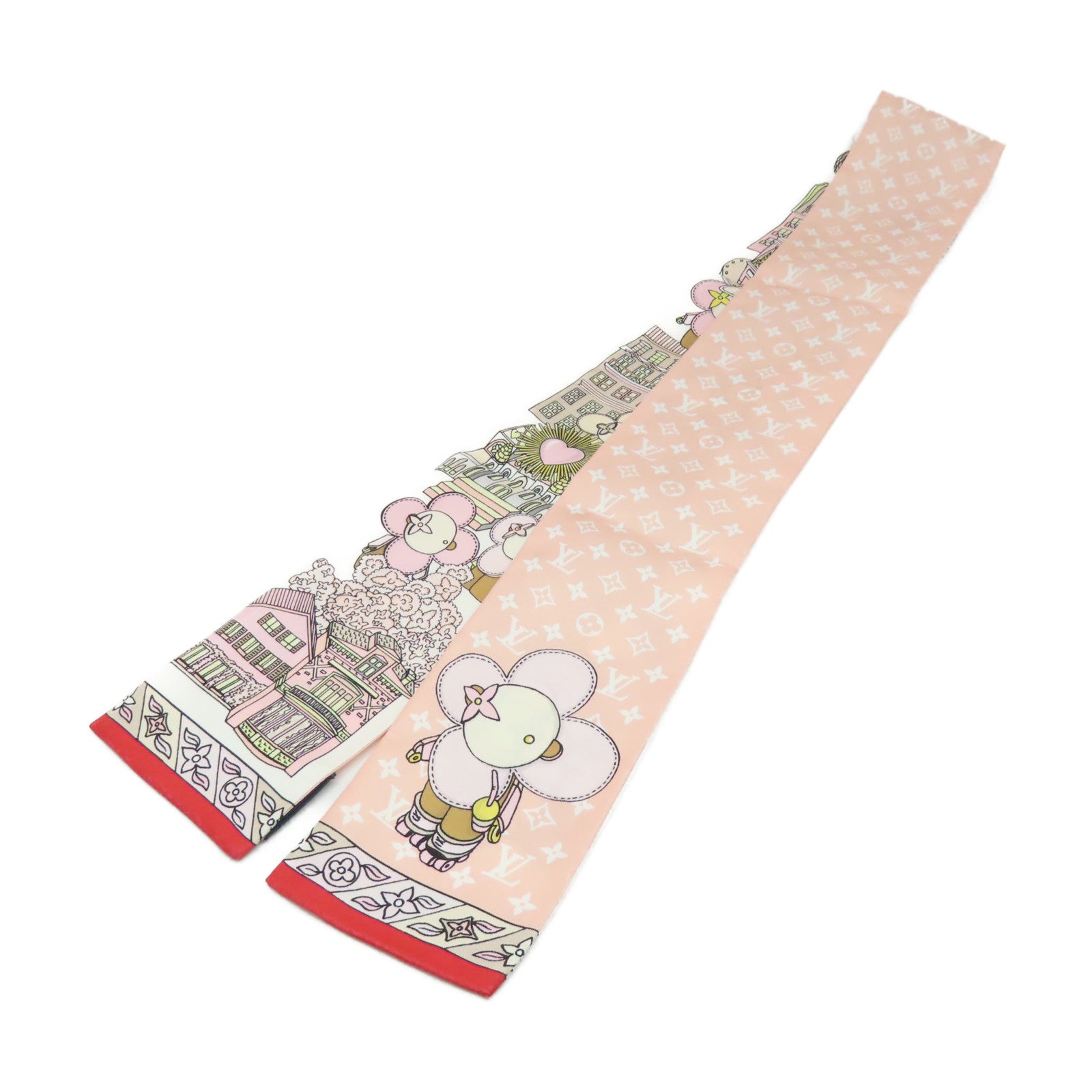 LOUIS VUITTON 絲質Hide and Seek Scarf絲巾粉紅色/米白色/彩色