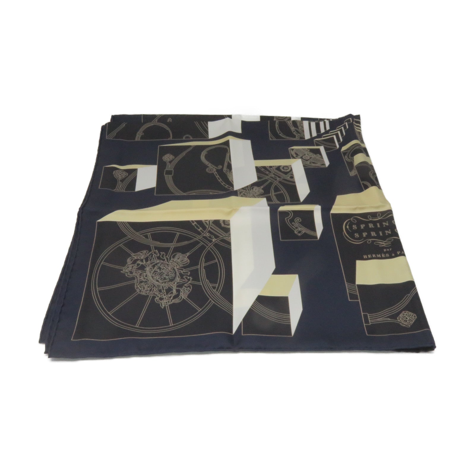 HERMES 丝质Scarf 90X90丝巾黑色/金色/宝蓝色/白色