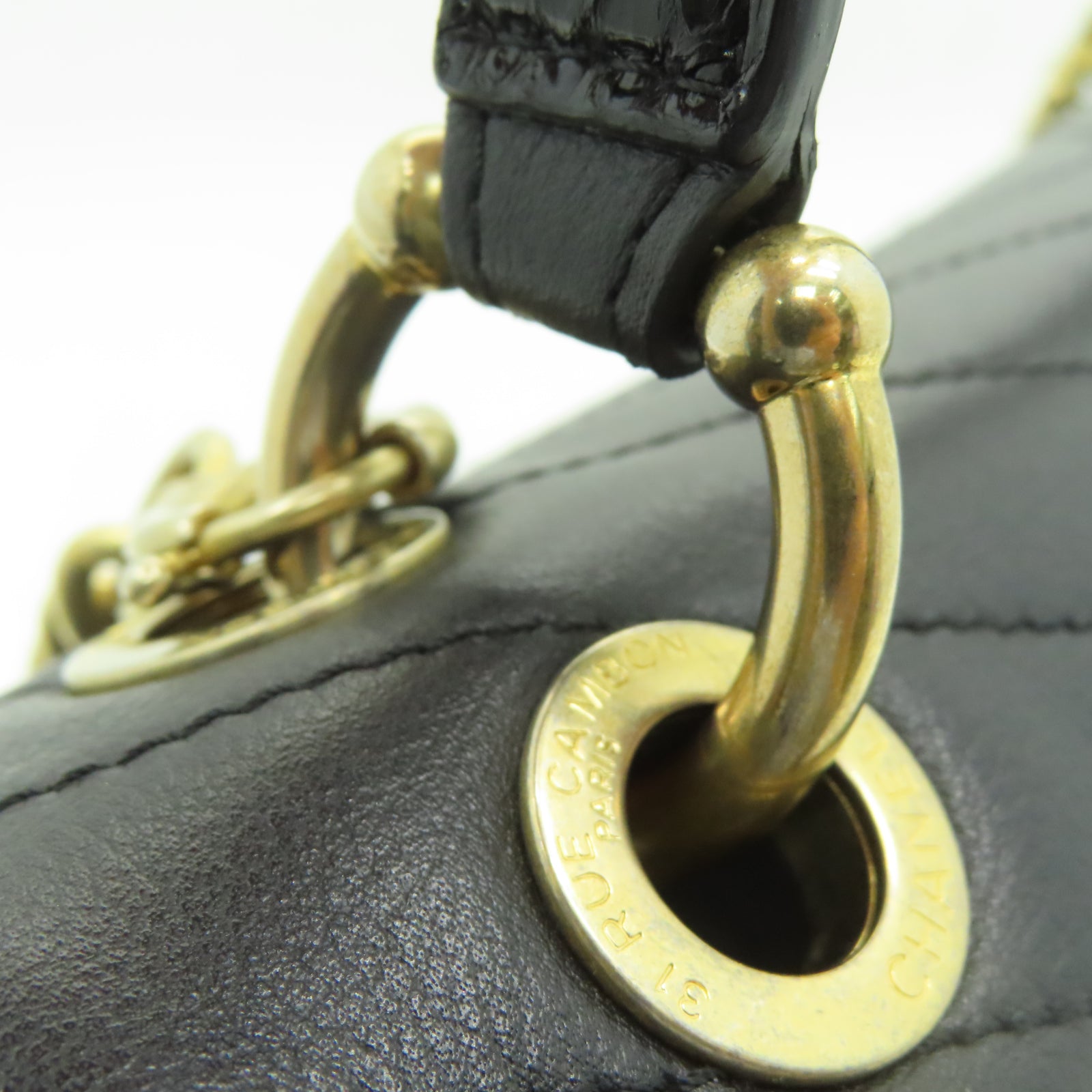 CHANEL 斜纹牛皮皮革/蛇皮皮革2 Way Shoulder Bag金扣链带肩背袋黑色