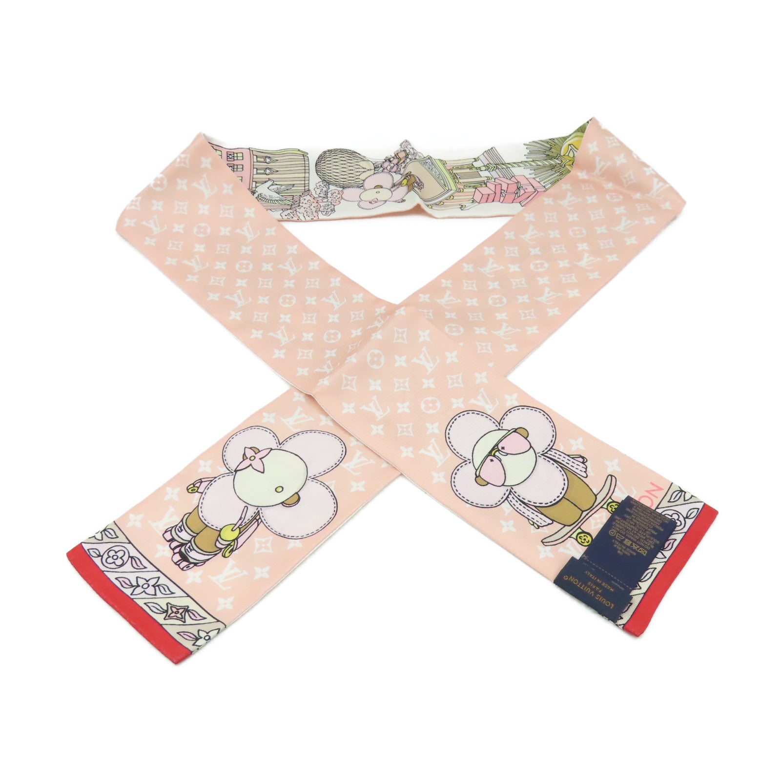 LOUIS VUITTON 絲質Hide and Seek Scarf絲巾粉紅色/米白色/彩色