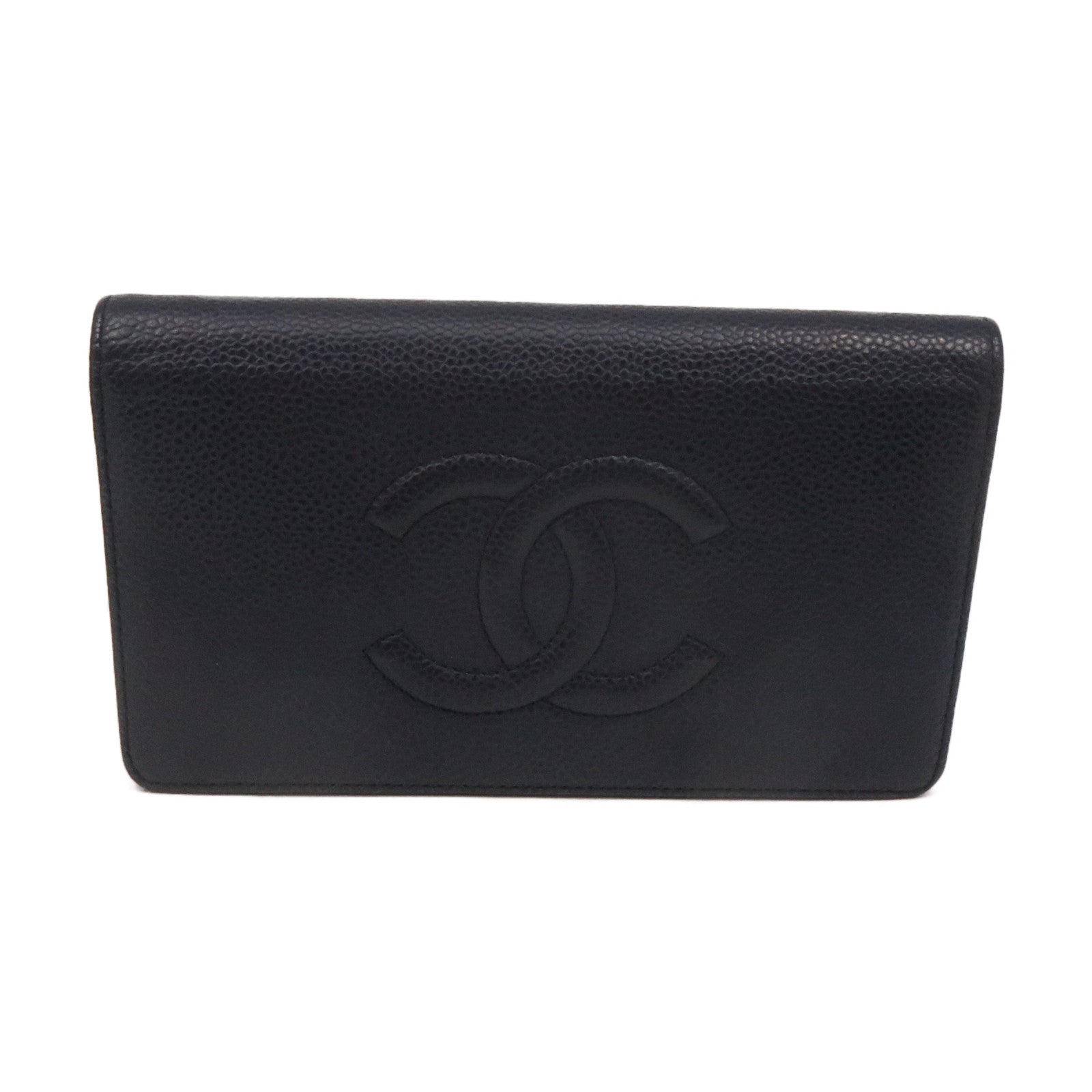 CHANEL Caviar Leather Long Wallet Purple