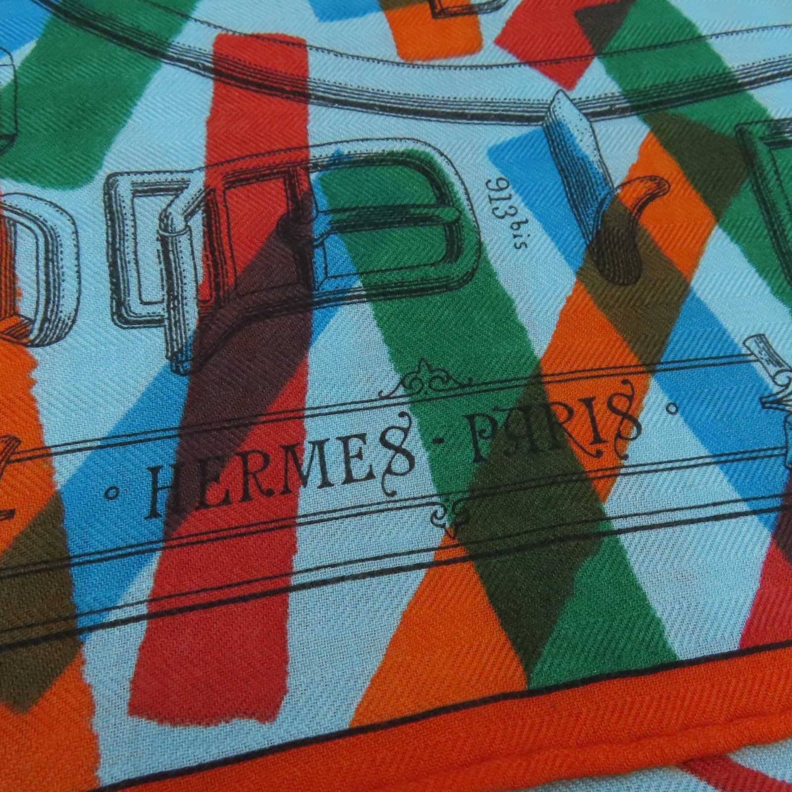 HERMES 【激減優惠】羊絨/絲質Scarf 140X140絲巾藍色/橙色