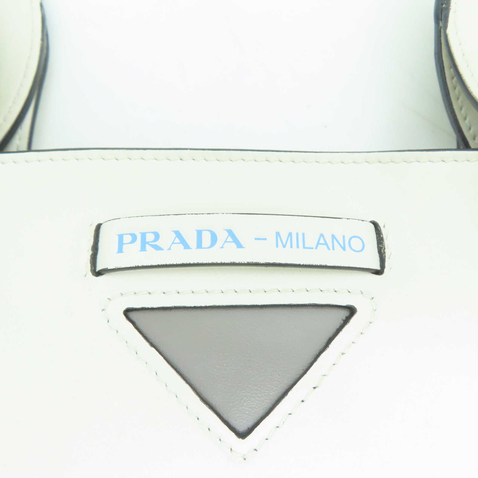 PRADA 牛皮皮革Tote Bag銀扣手挽肩背兩用袋灰色/白色