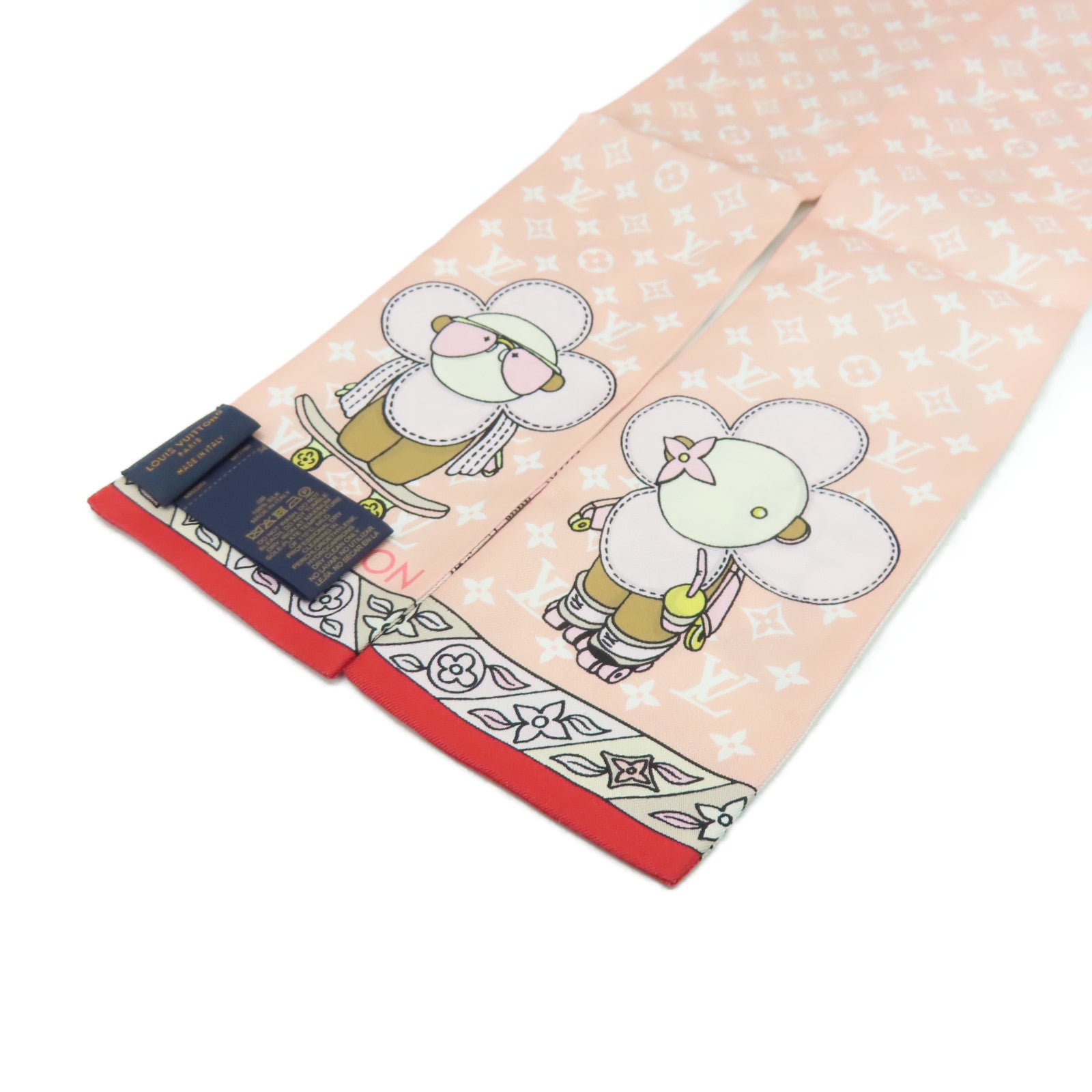LOUIS VUITTON 絲質Hide and Seek Scarf絲巾粉紅色/米白色/彩色