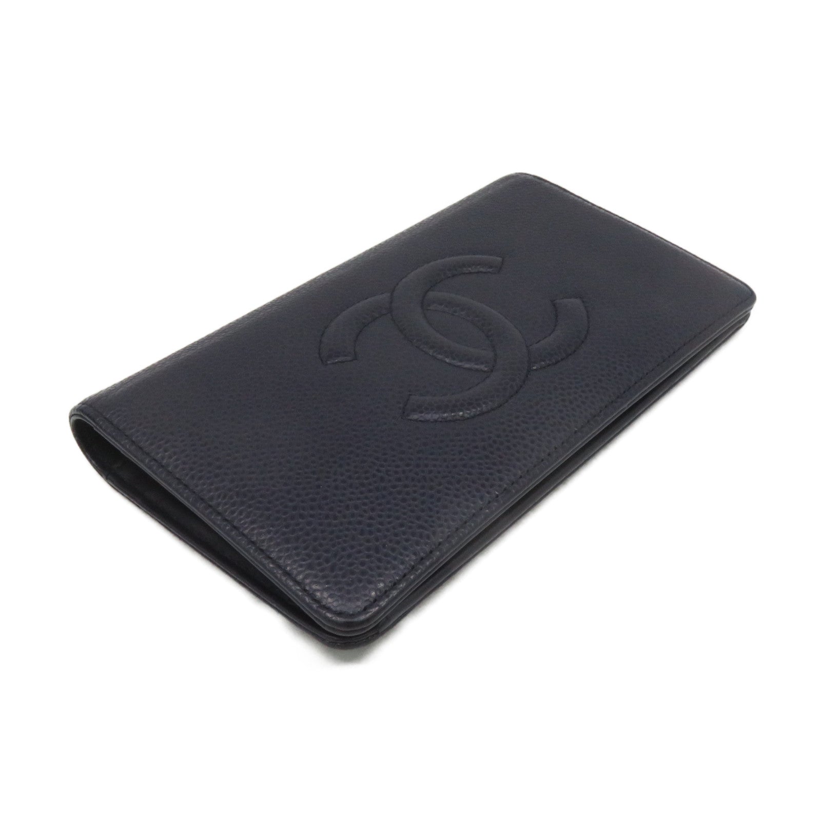 CHANEL Caviar Leather Long Wallet Purple