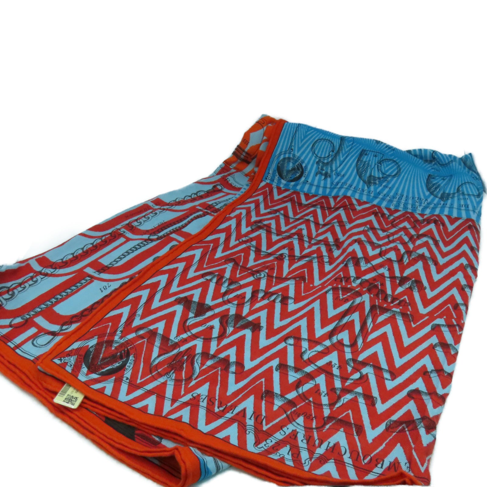 HERMES 【激減優惠】羊絨/絲質Scarf 140X140絲巾藍色/橙色
