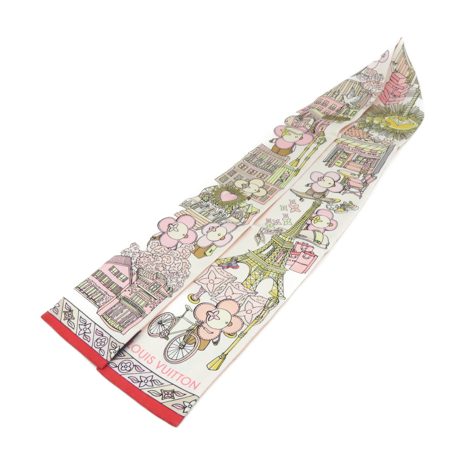 LOUIS VUITTON 絲質Hide and Seek Scarf絲巾粉紅色/米白色/彩色